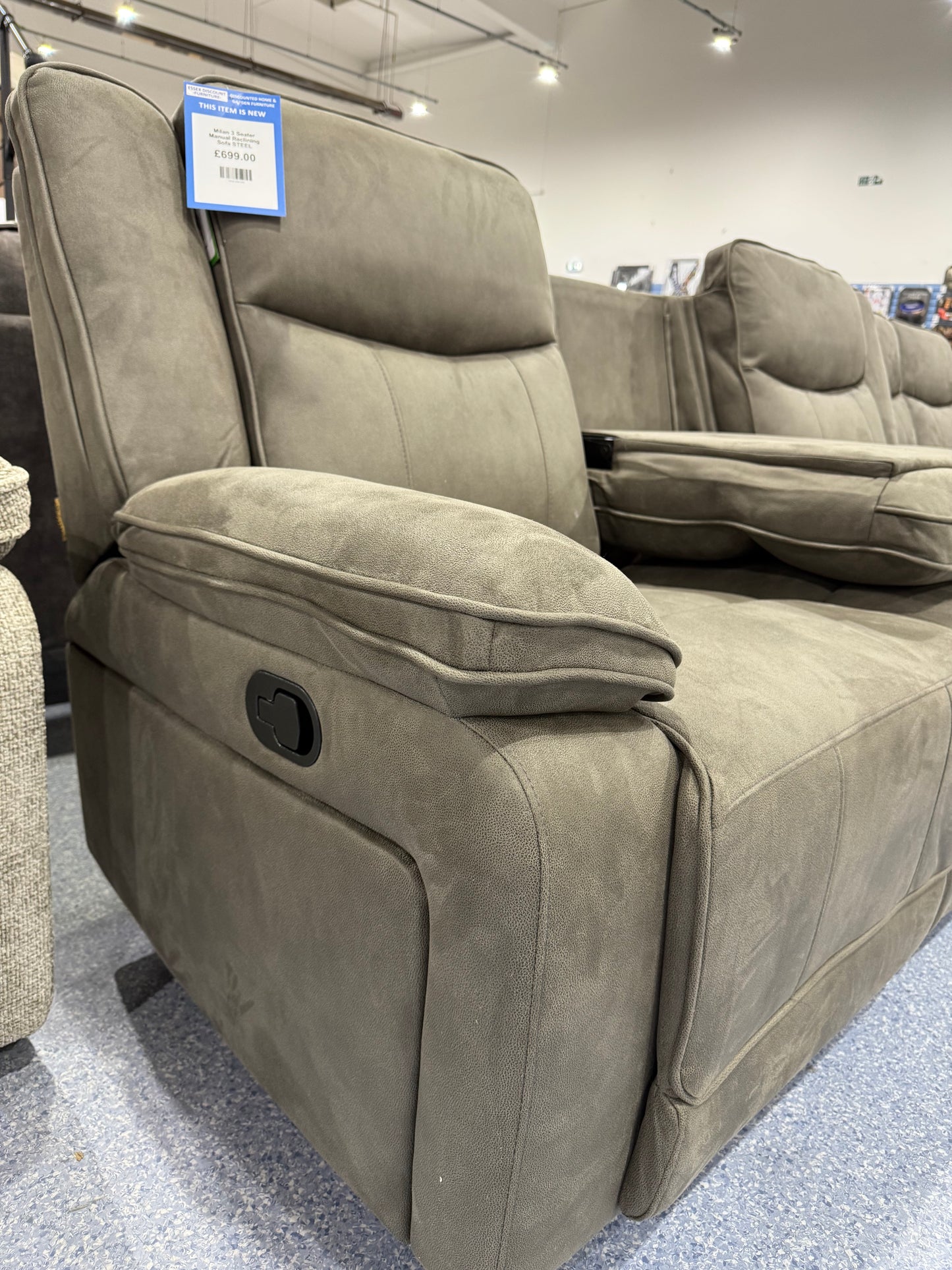 Milan 3 Seater Manual Reclining Sofa STEEL