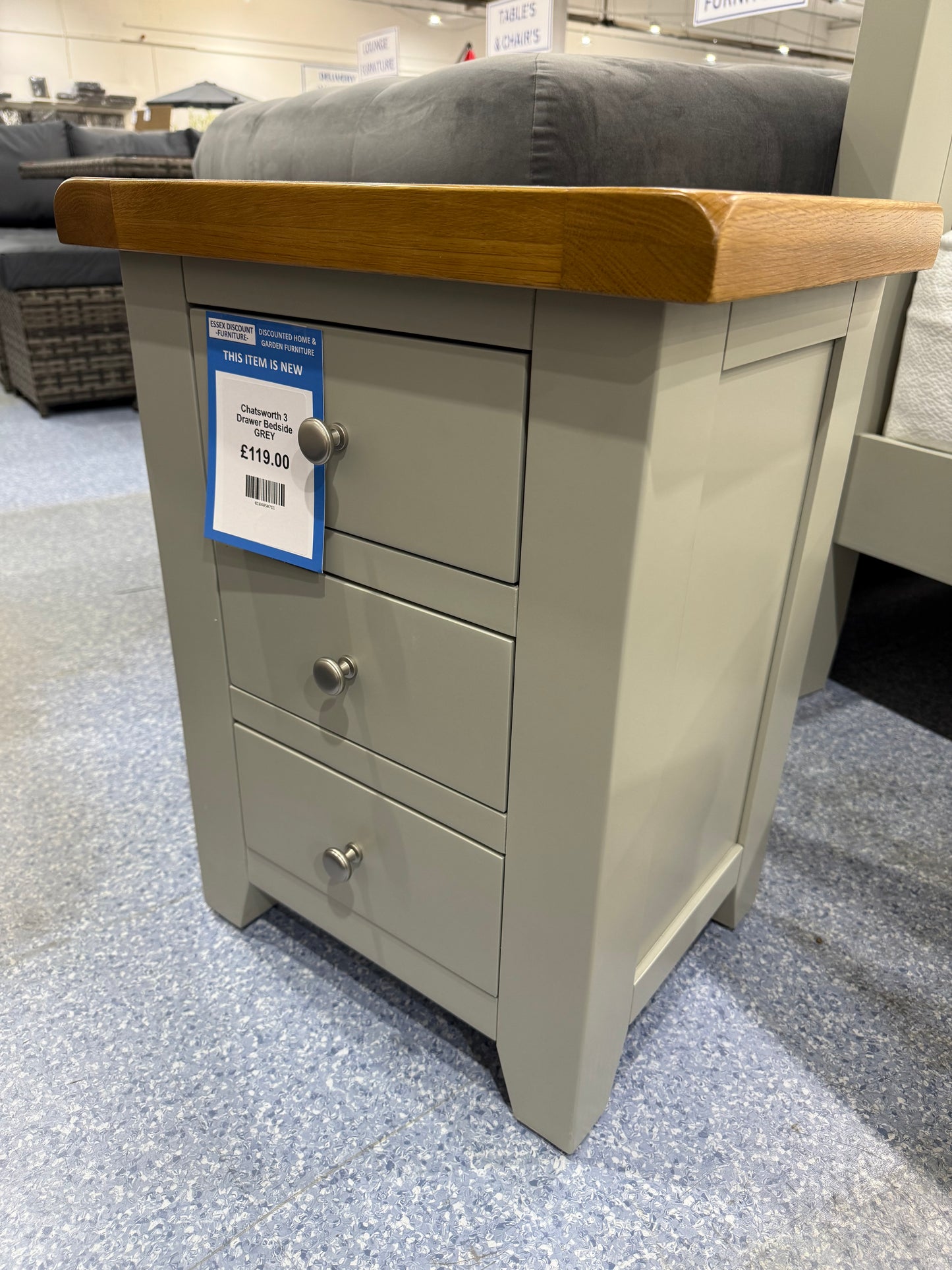 Chatsworth 3 Drawer Bedside GREY