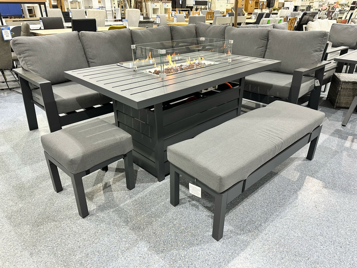 Vegas Grey Aluminium Large Corner Fire Pit Table Set