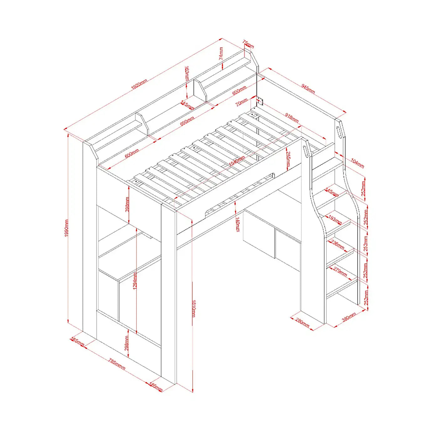 Skyhigh Gaming High Sleeper Bed Frame