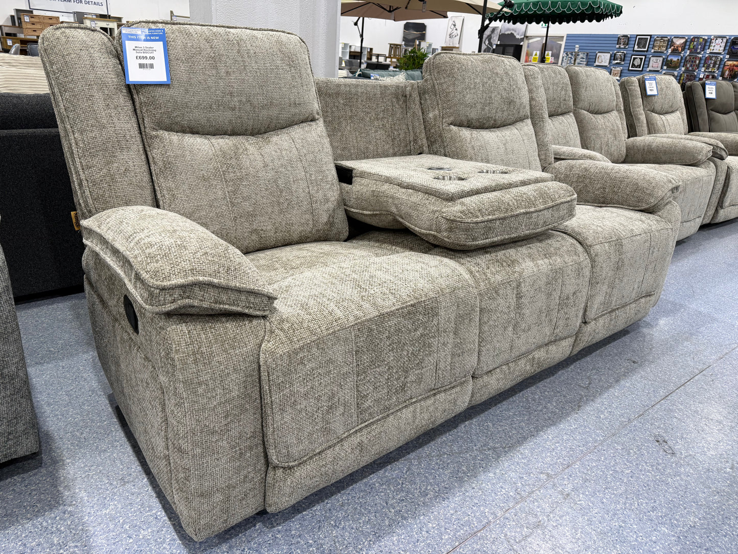 Milan 3 Seater Manual Reclining Sofa BISCUIT