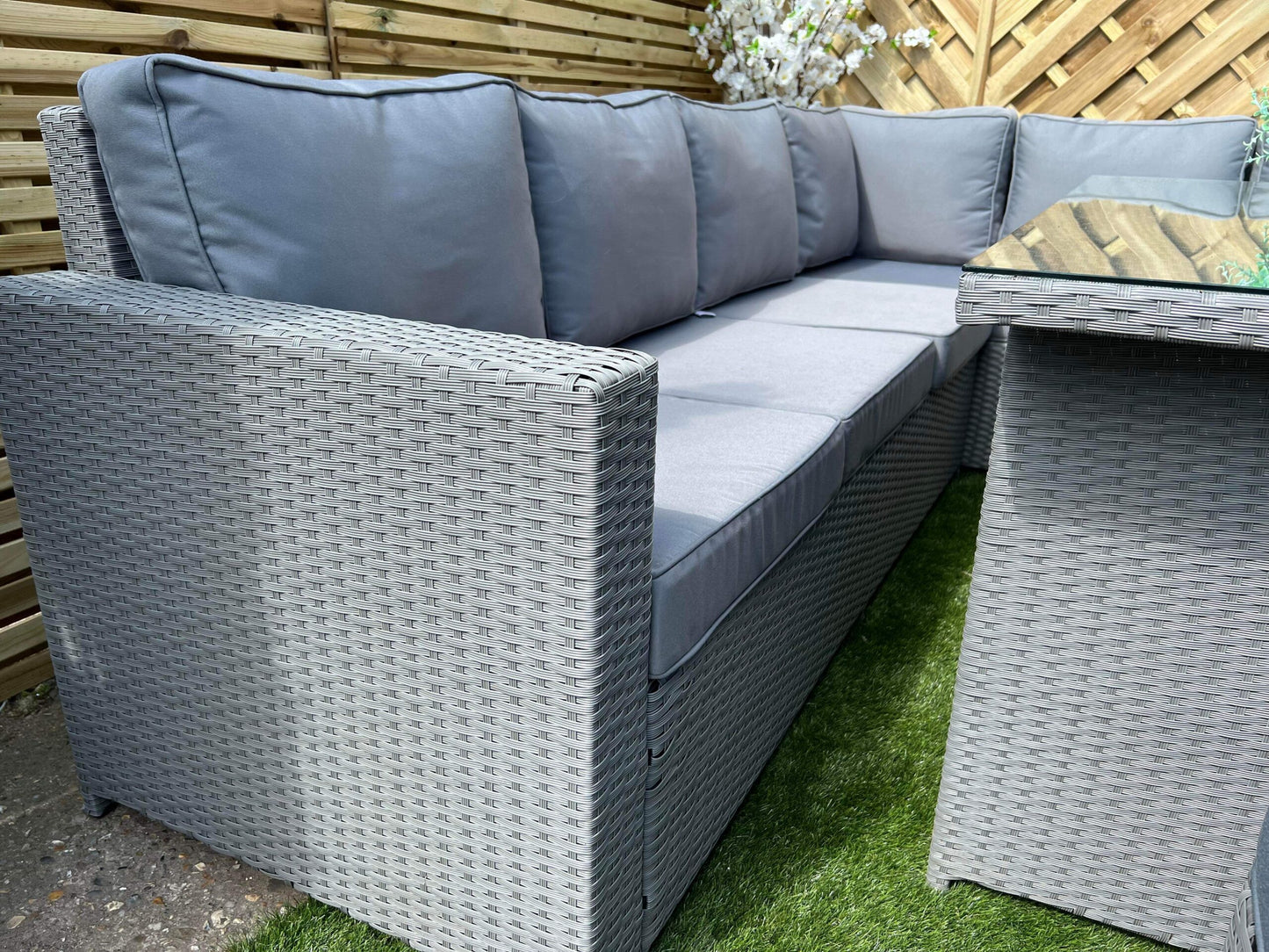 Set 172 Light Grey Rattan Large Corner Dining Set