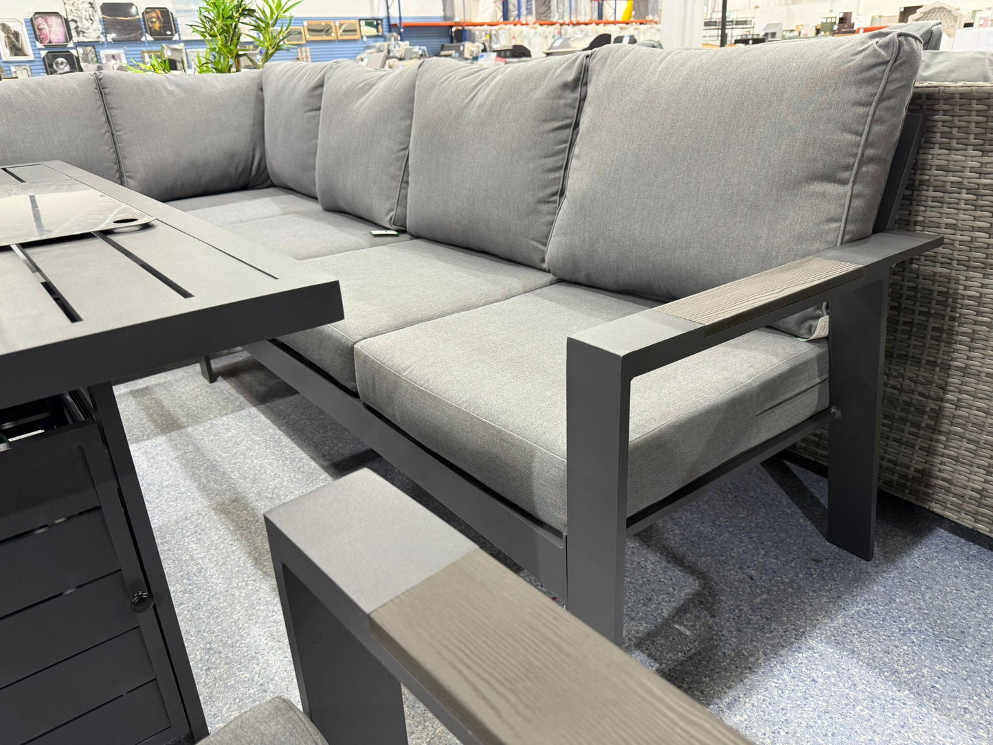 Vegas Grey Aluminium Fire Pit Table Set + Armchair V2