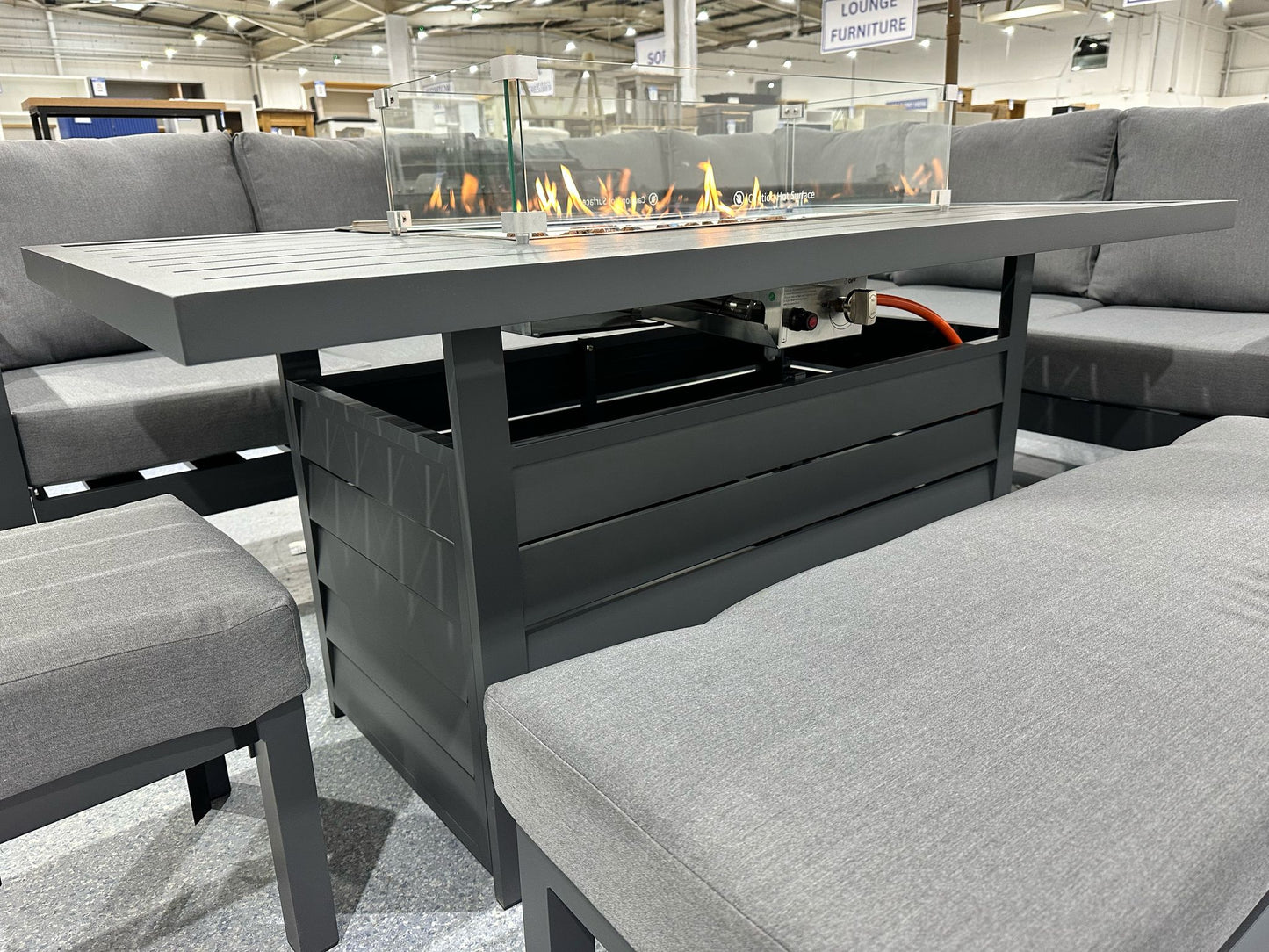 Vegas Grey Aluminium Large Corner Fire Pit Table Set