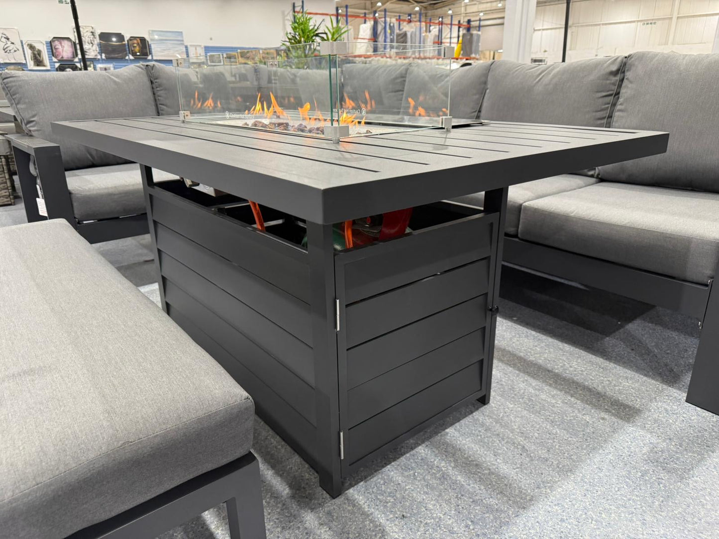Vegas Grey Aluminium Fire Pit Table Set V2