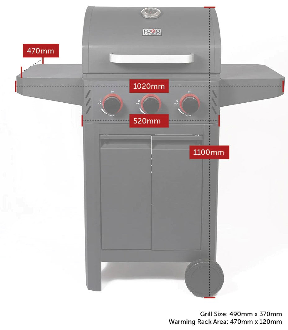 Fogo & Chama Firecracker 3 Burner BBQ