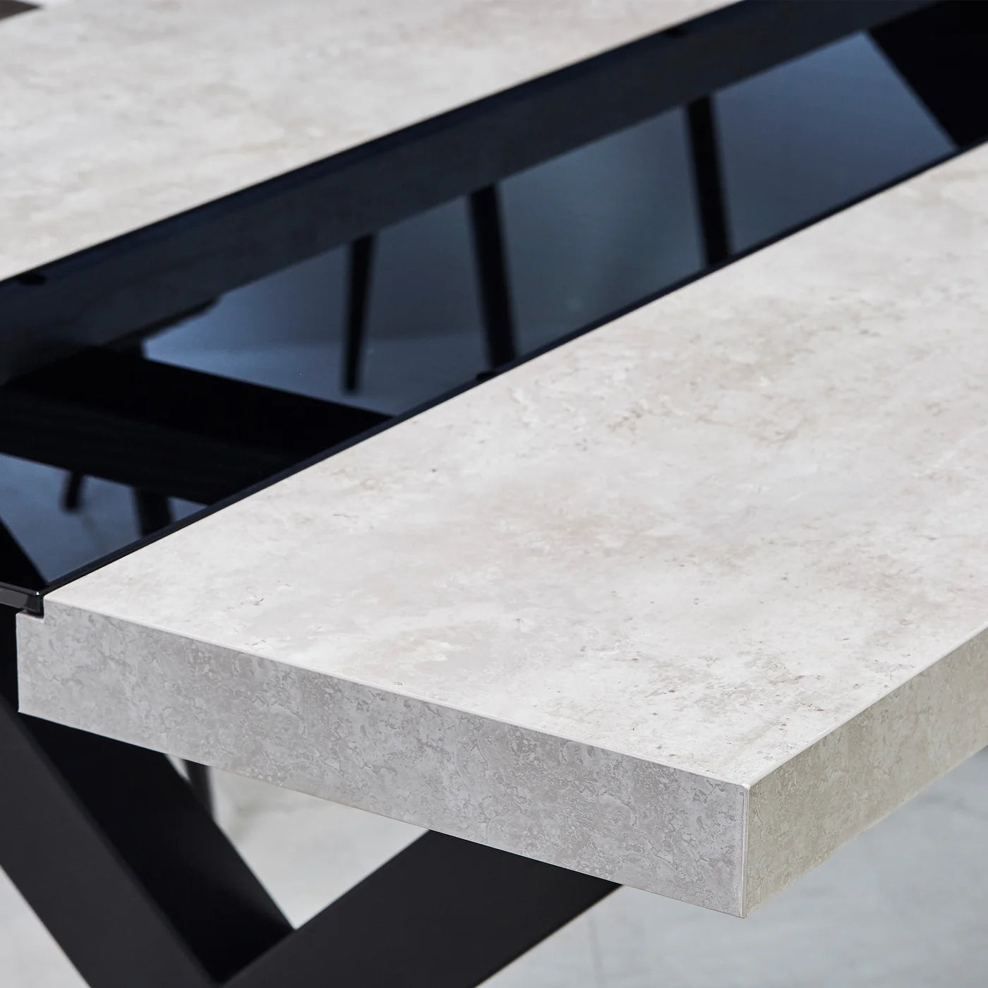 Light Grey Concrete Effect With Glass Dining Table