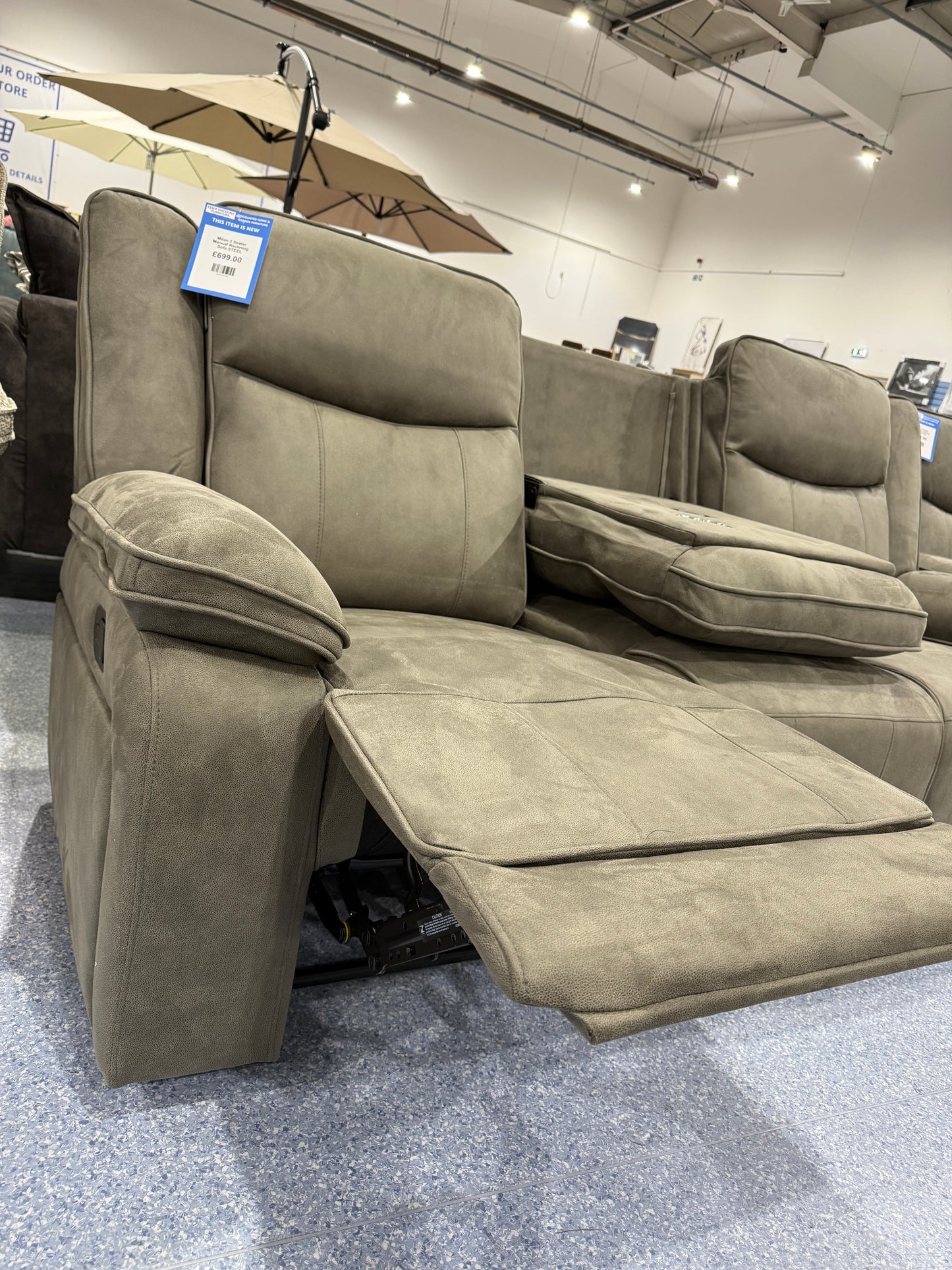Milan 3 Seater Manual Reclining Sofa STEEL