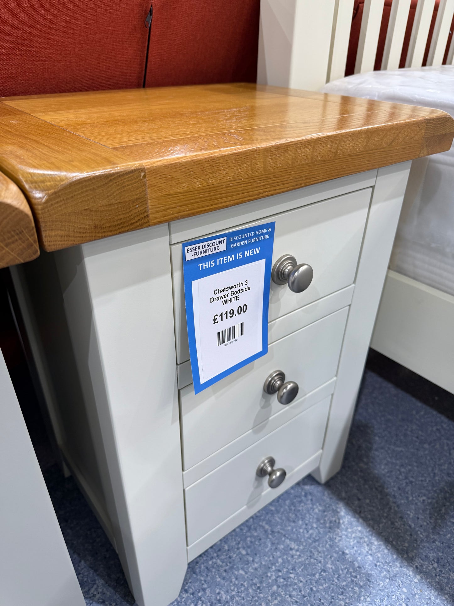 Chatsworth 3 Drawer Bedside WHITE
