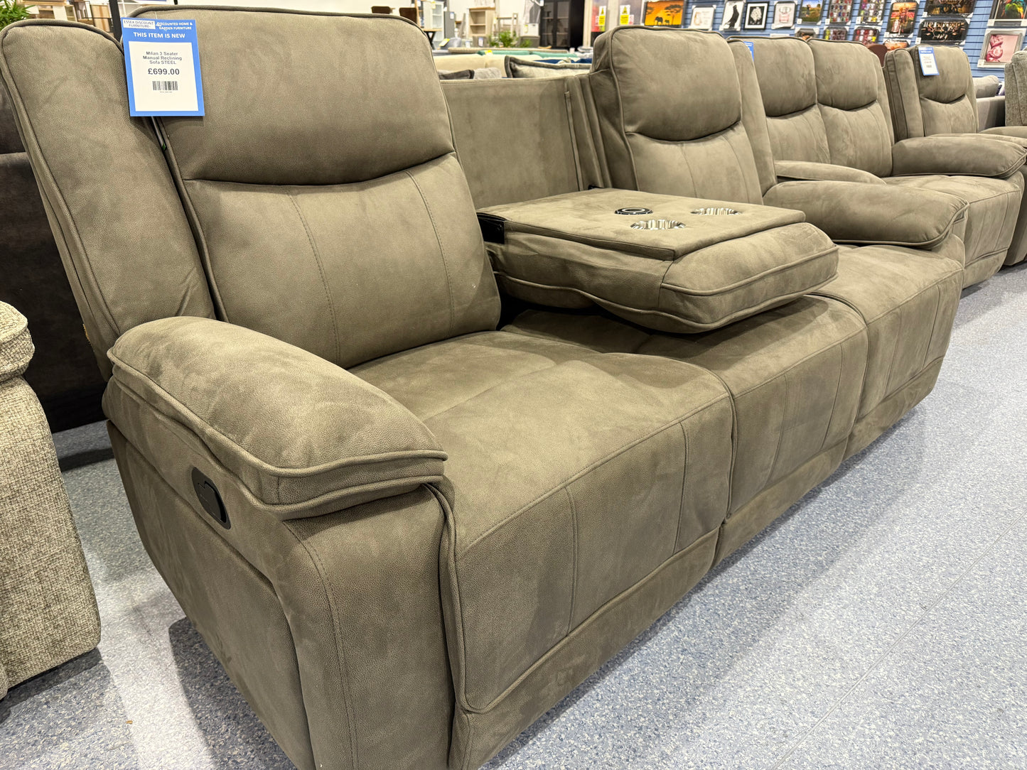 Milan 3 Seater Manual Reclining Sofa STEEL