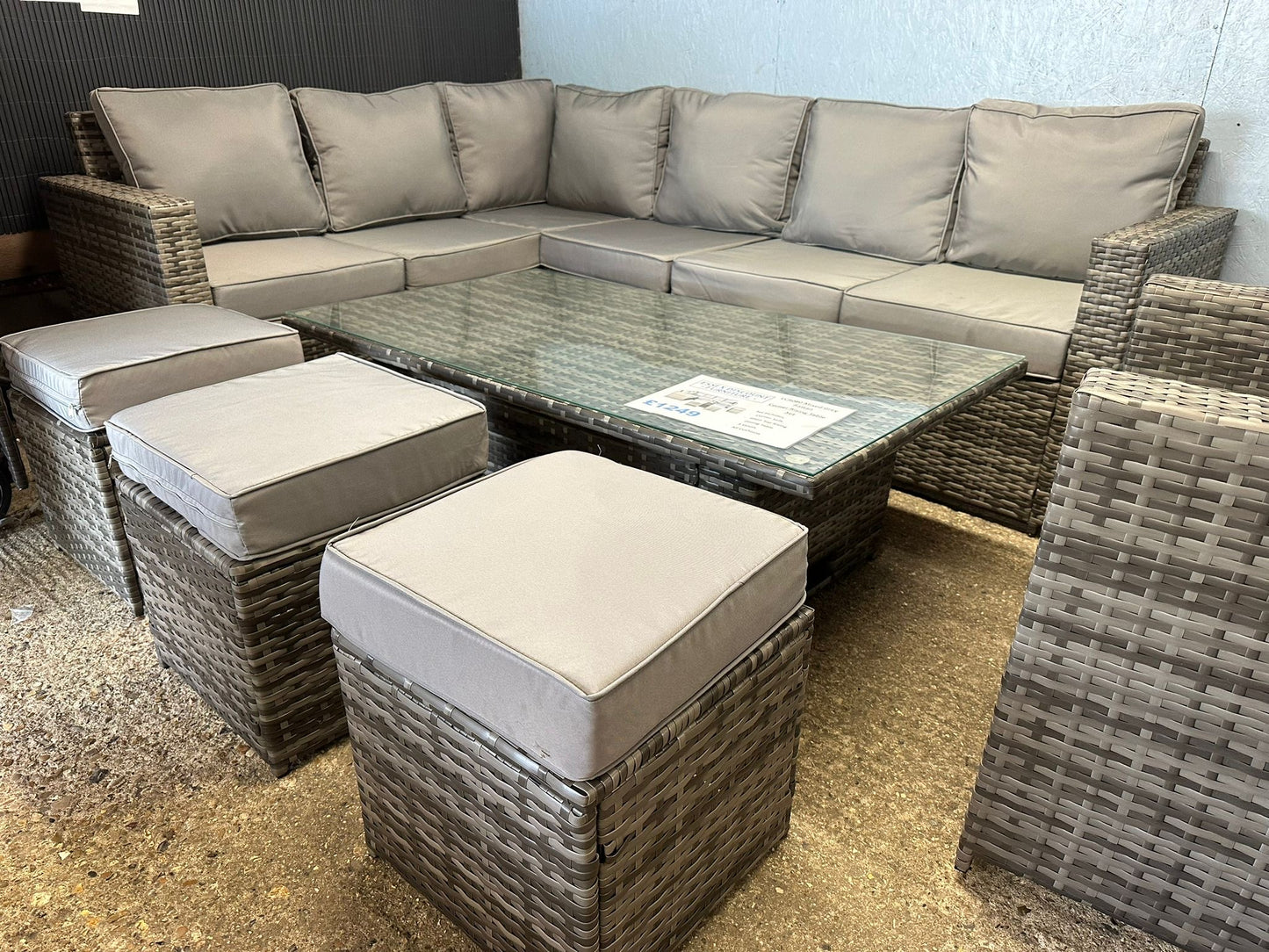 LCR080 Mixed Grey Rattan Corner Rising Table With Armchair Set