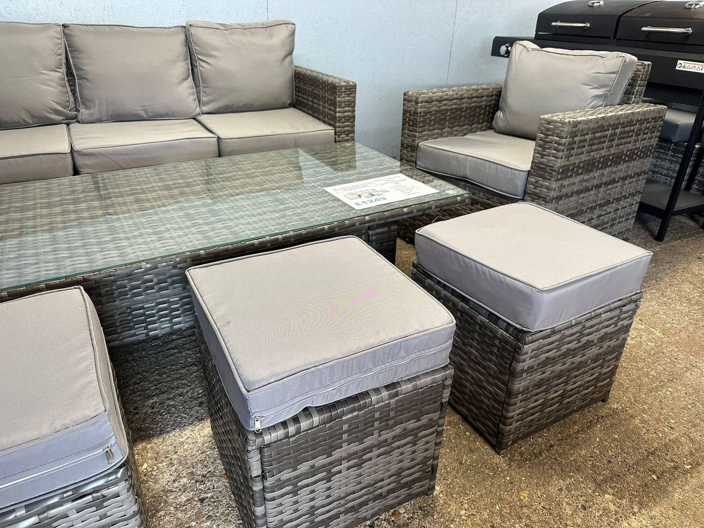 LCR080 Mixed Grey Rattan Corner Rising Table With Armchair Set