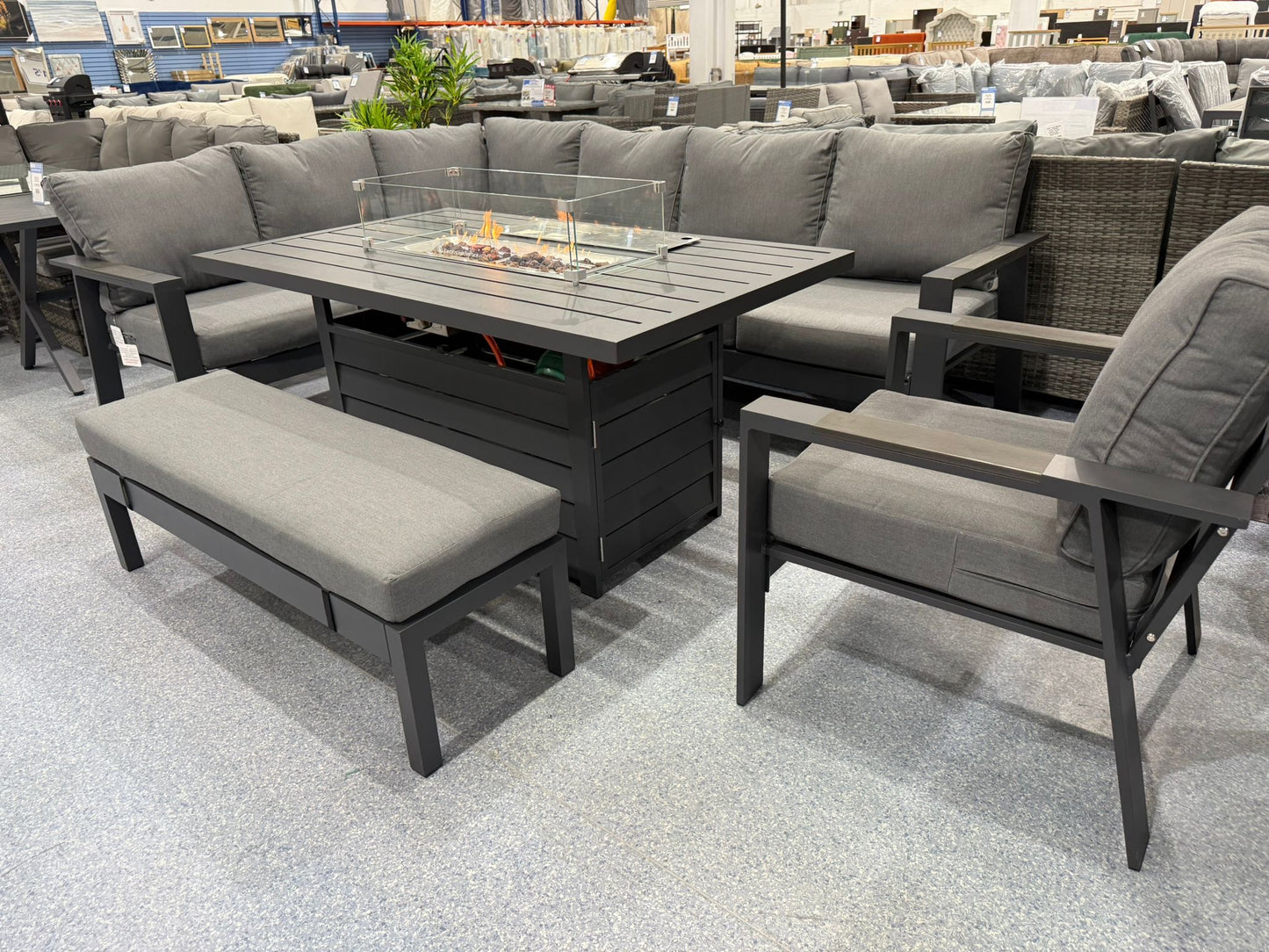 Vegas Grey Aluminium Fire Pit Table Set + Armchair V2