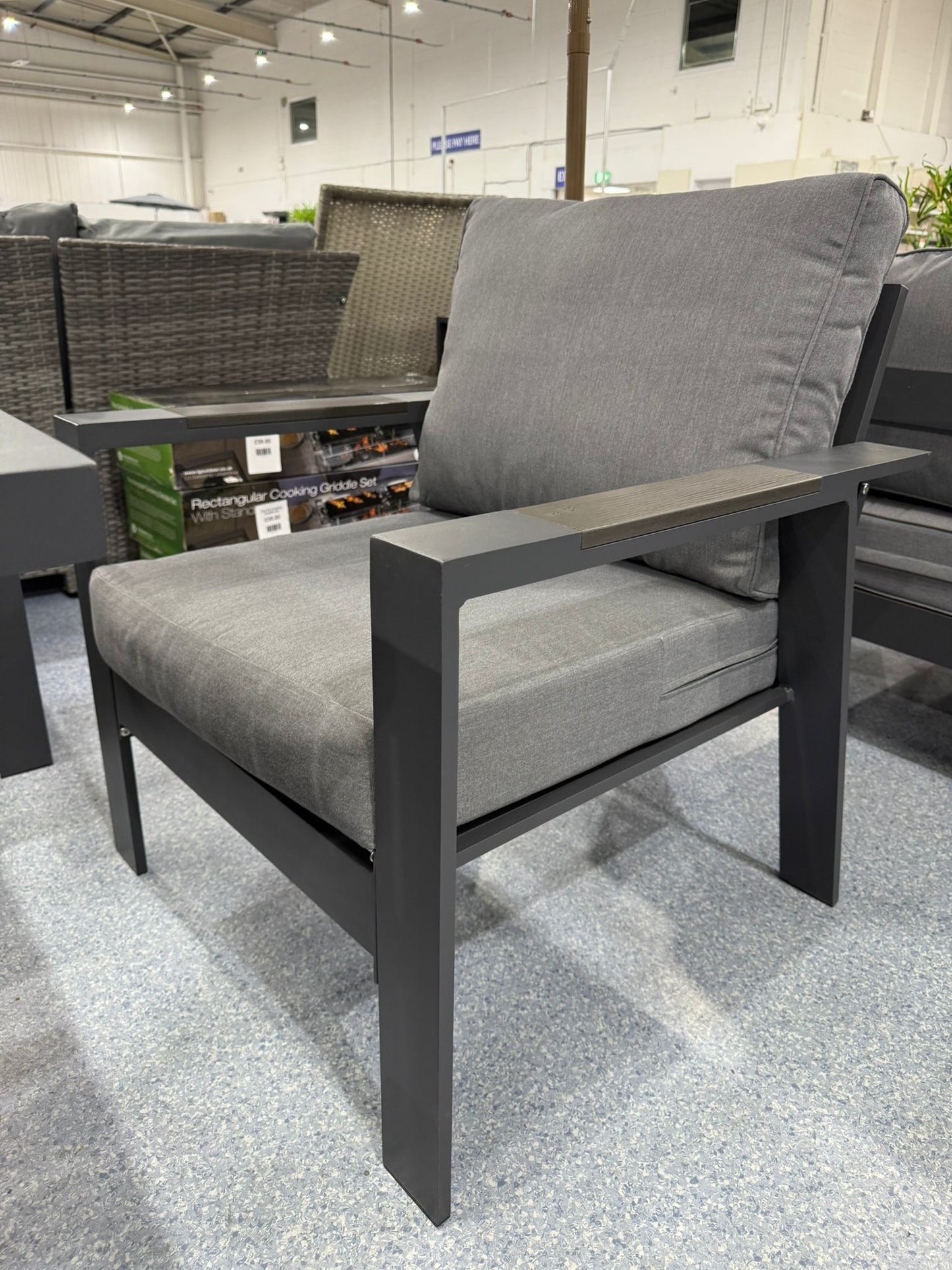 Vegas Grey Aluminium Fire Pit Table Set + Armchair V2