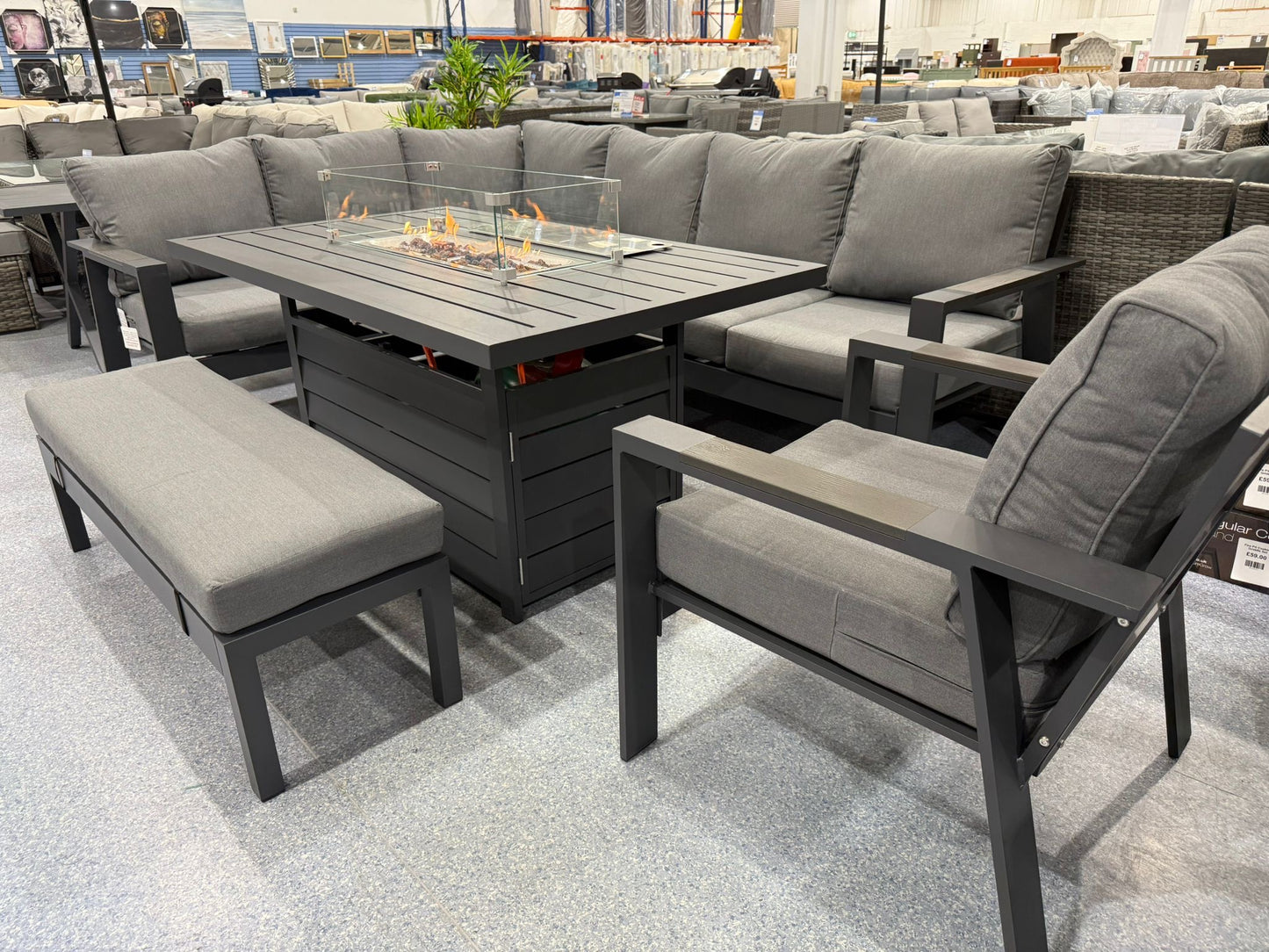 Vegas Grey Aluminium Fire Pit Table Set + Armchair V2