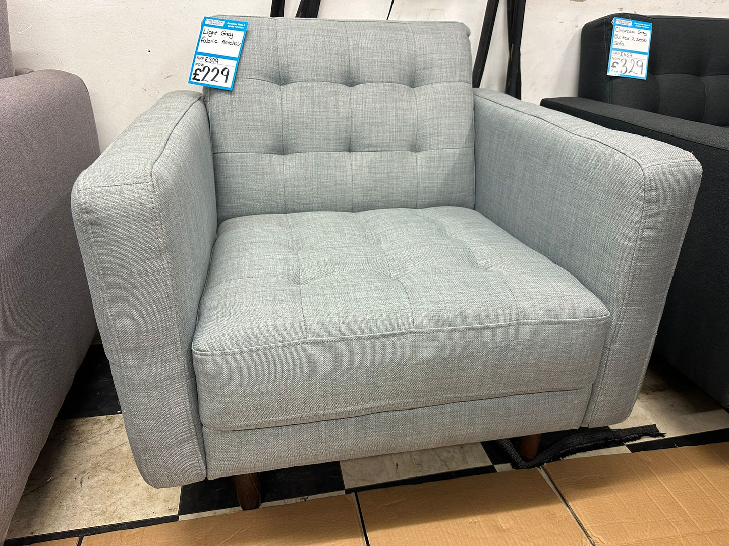 Light Grey Stitched Back Armchair