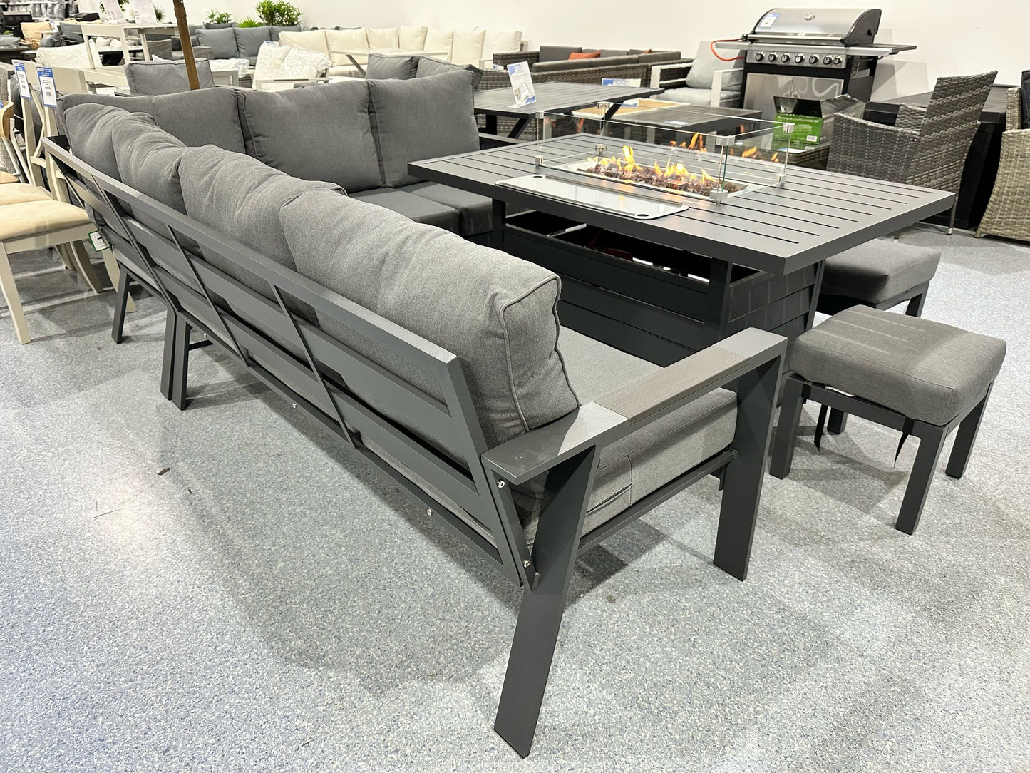 Vegas Grey Aluminium Large Corner Fire Pit Table Set