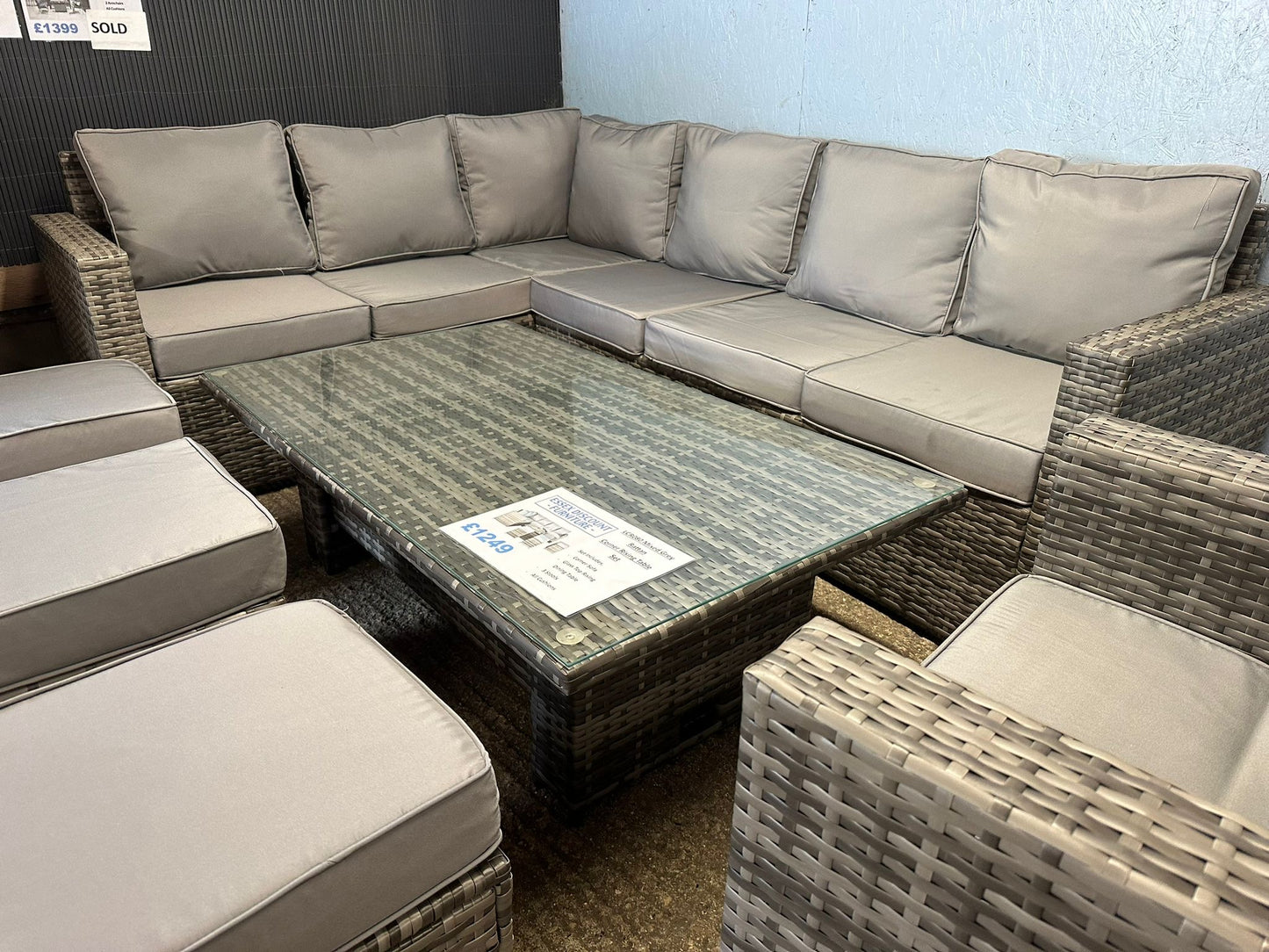 LCR080 Mixed Grey Rattan Corner Rising Table With Armchair Set