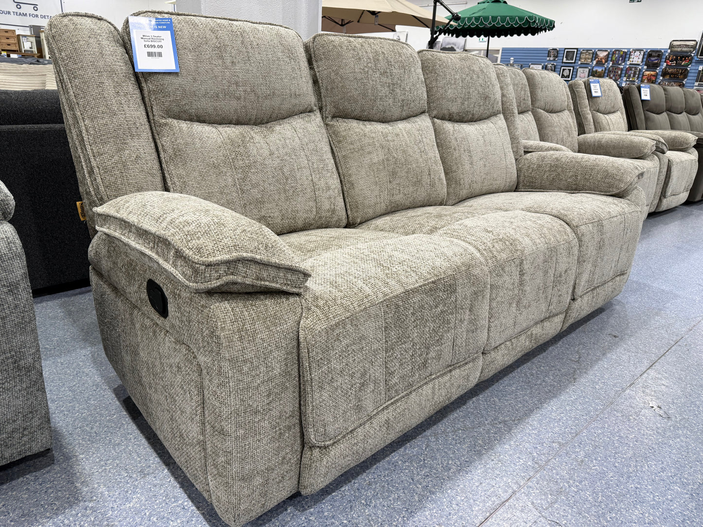 Milan 3 Seater Manual Reclining Sofa BISCUIT