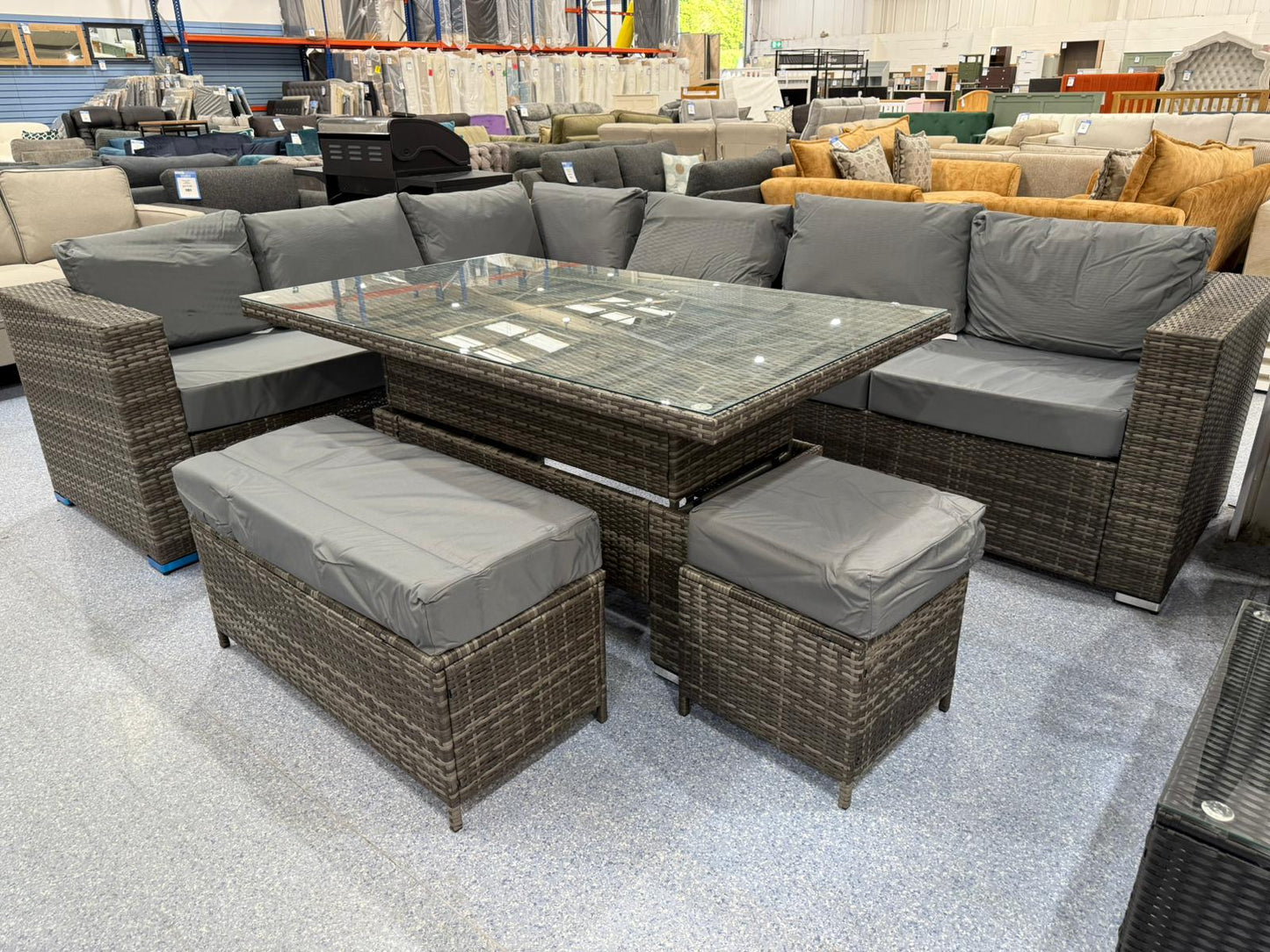 Cuba Grey Rattan Corner Rising Table Set