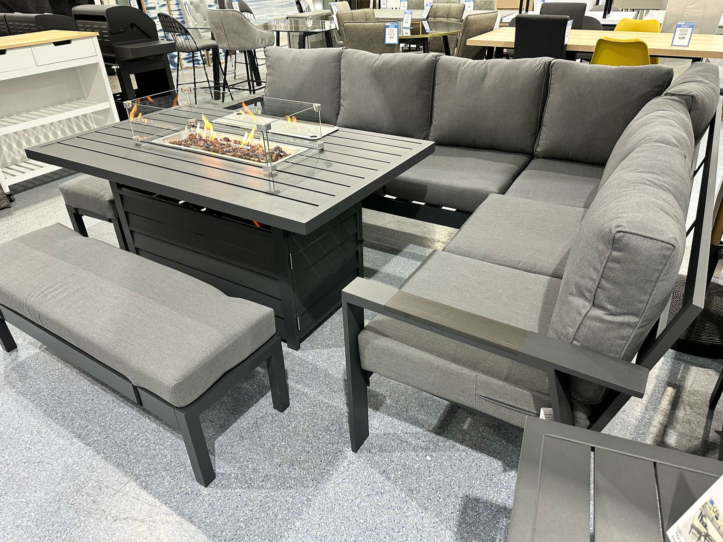 Vegas Grey Aluminium Large Corner Fire Pit Table Set