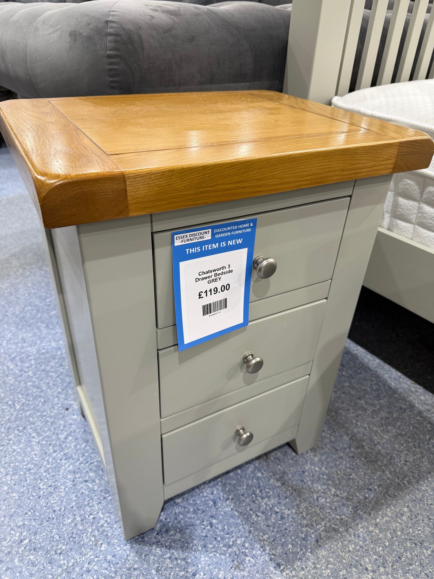 Chatsworth 3 Drawer Bedside GREY