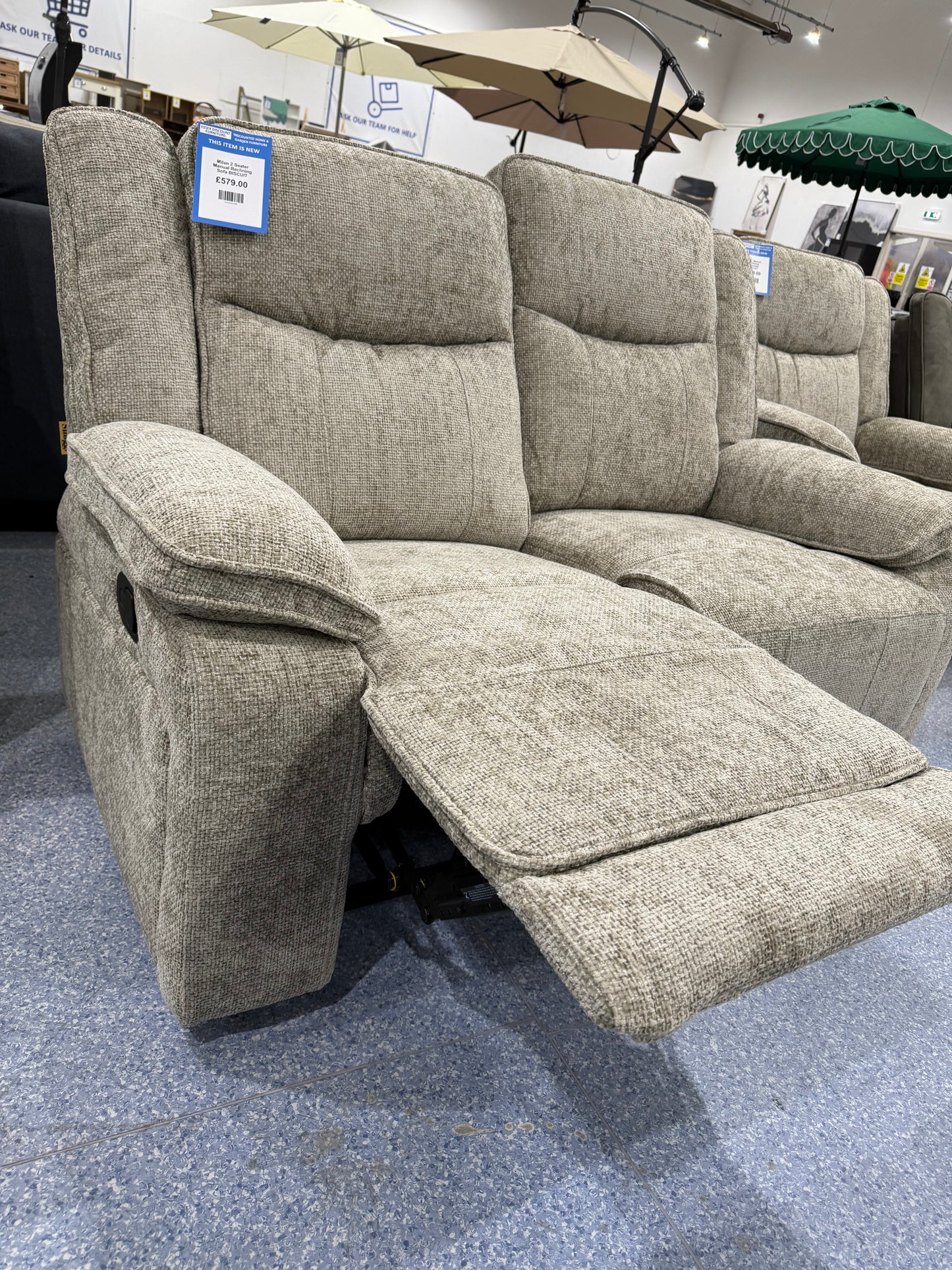 Milan 2 Seater Manual Reclining Sofa BISCUIT