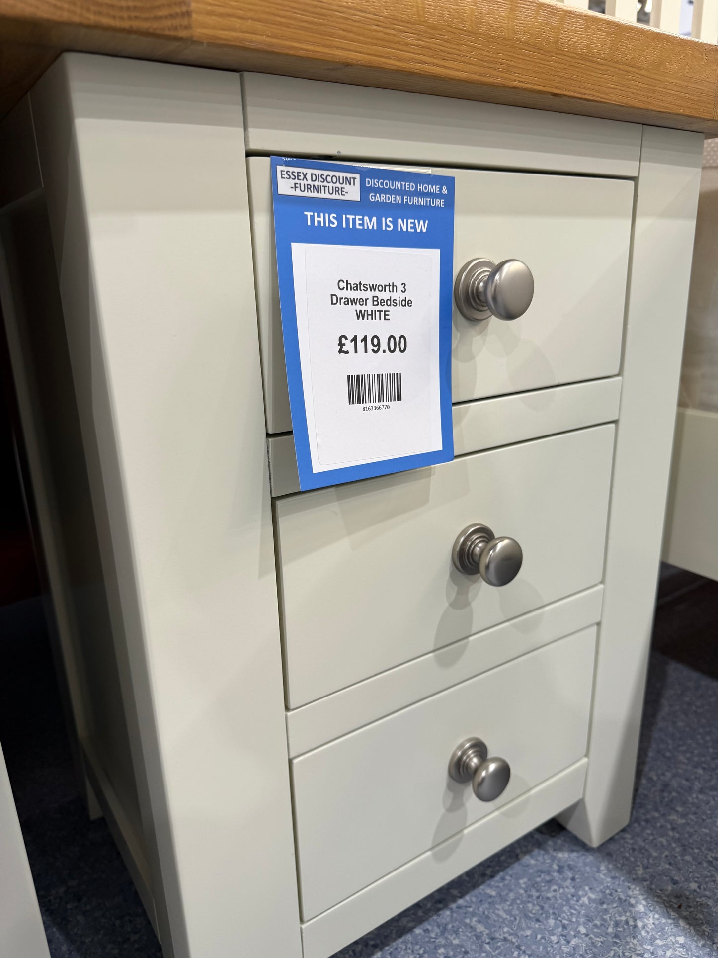 Chatsworth 3 Drawer Bedside WHITE