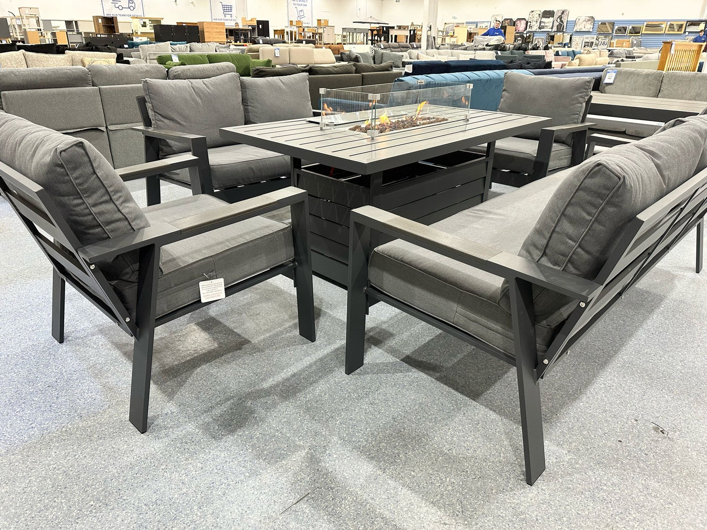 Florida Grey Aluminium 7 Seater Sofa Fire Pit Table Set
