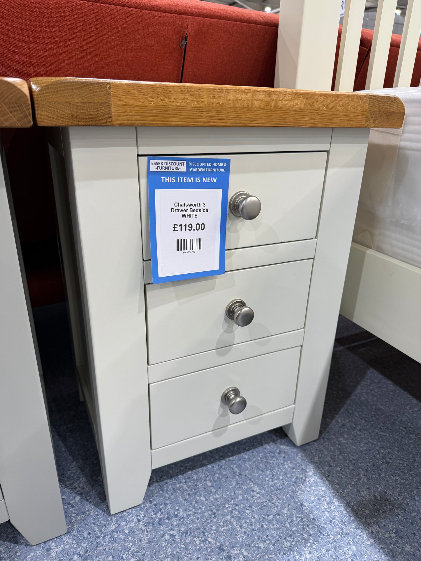 Chatsworth 3 Drawer Bedside WHITE