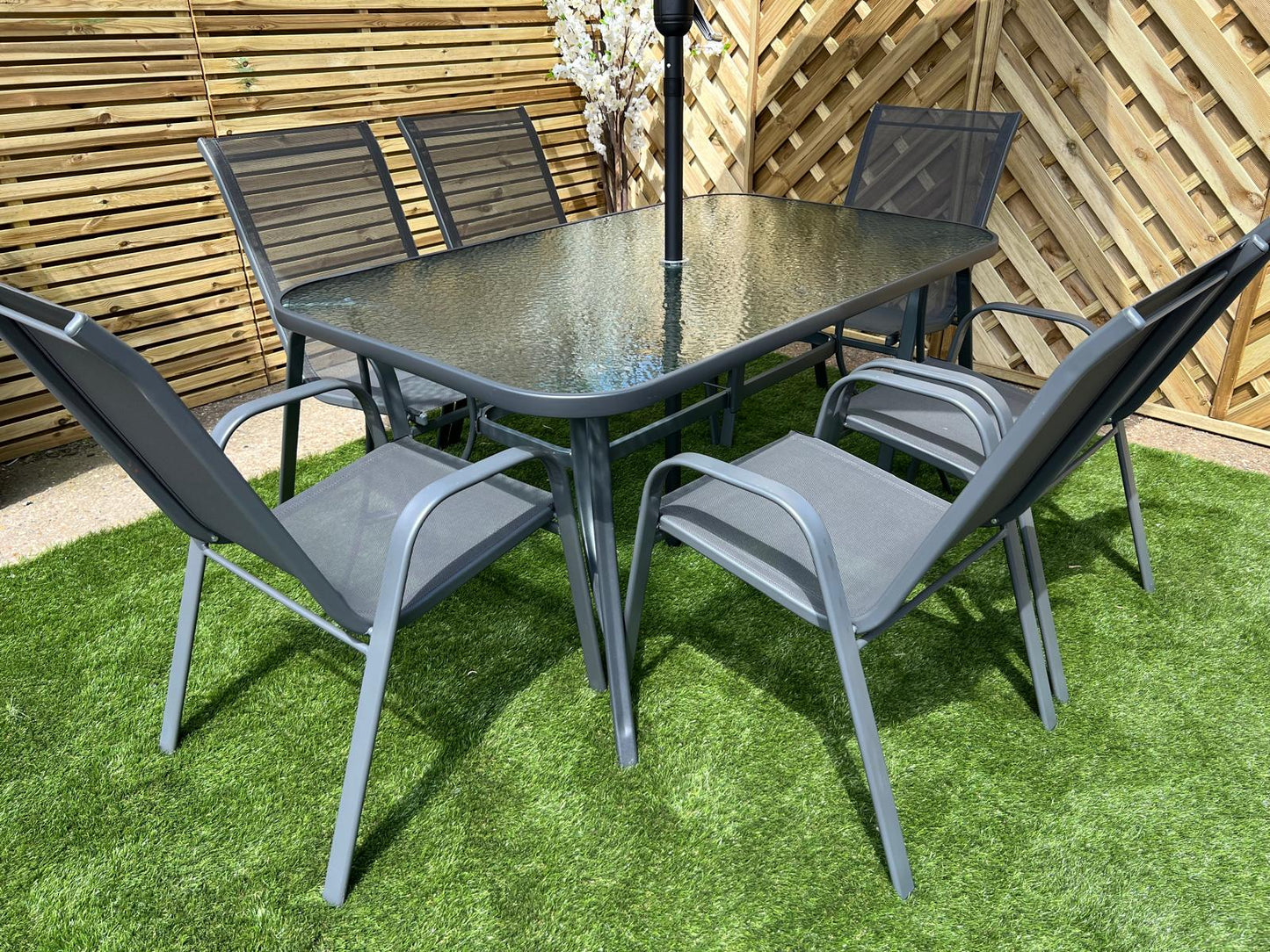 Panama Grey Patio Table & 6 Stacking Chair Set