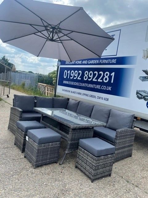 Set 9404 – Mixed Grey Rattan Large Corner Dining Set