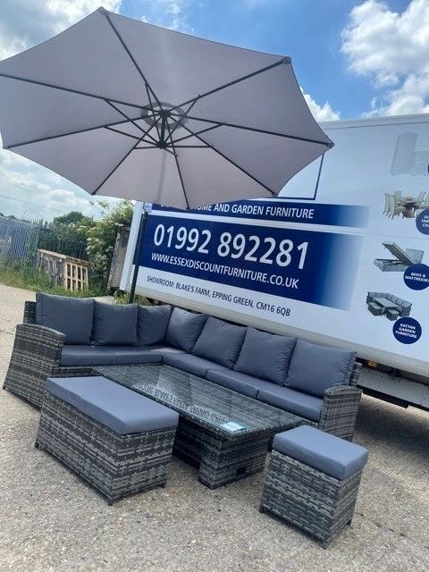 Set 9404 – Mixed Grey Rattan Large Corner Rising Table Set