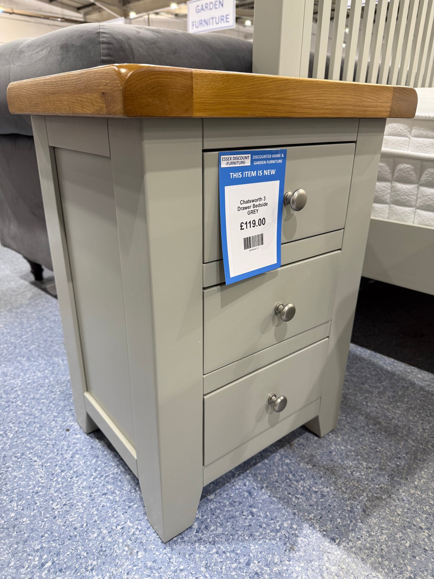 Chatsworth 3 Drawer Bedside GREY