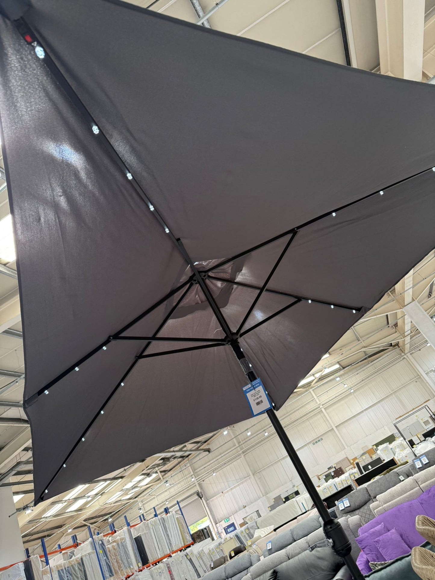 Dark Grey 3x2M Straight Parasol With LED's
