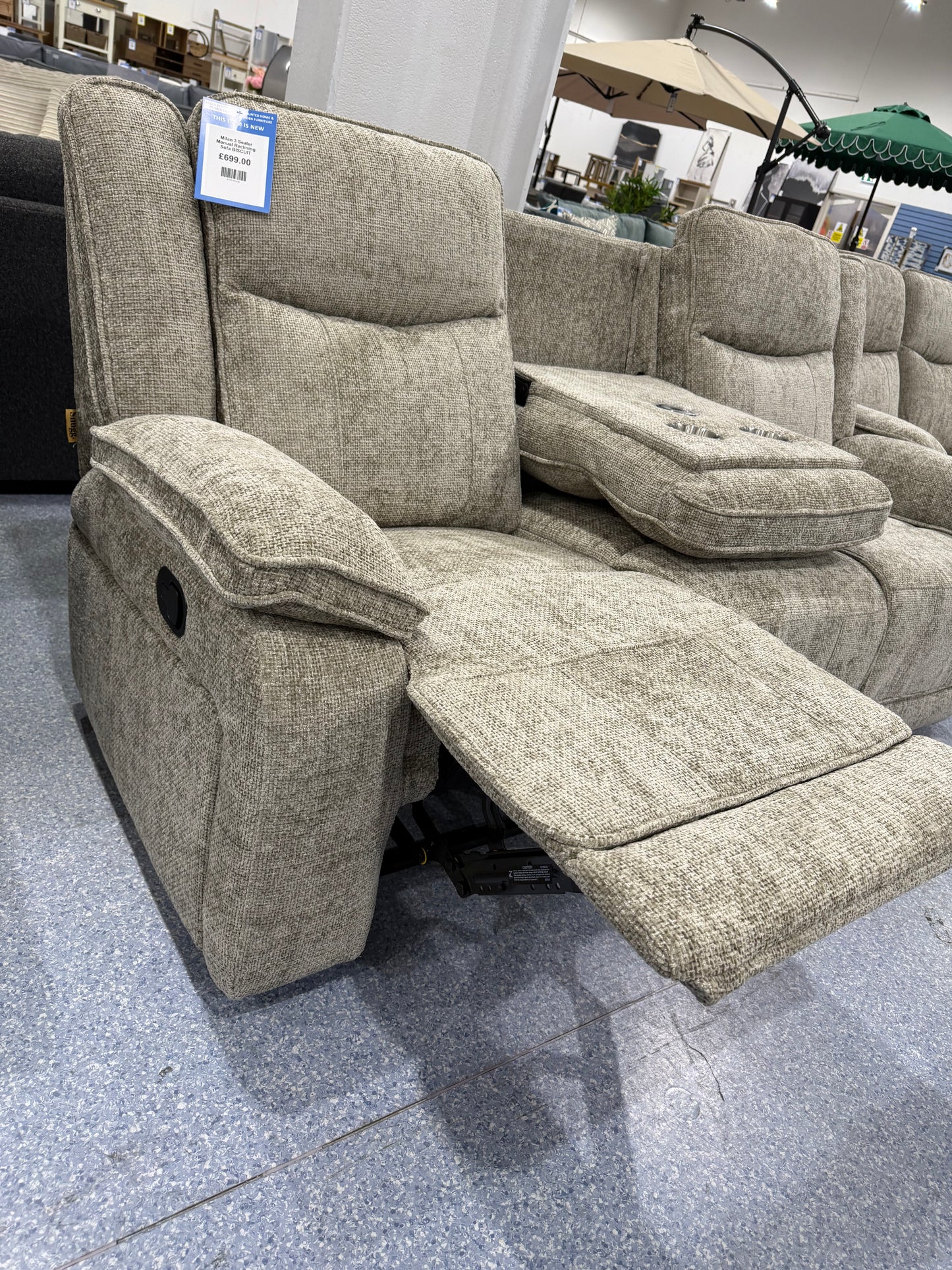 Milan 3 Seater Manual Reclining Sofa BISCUIT