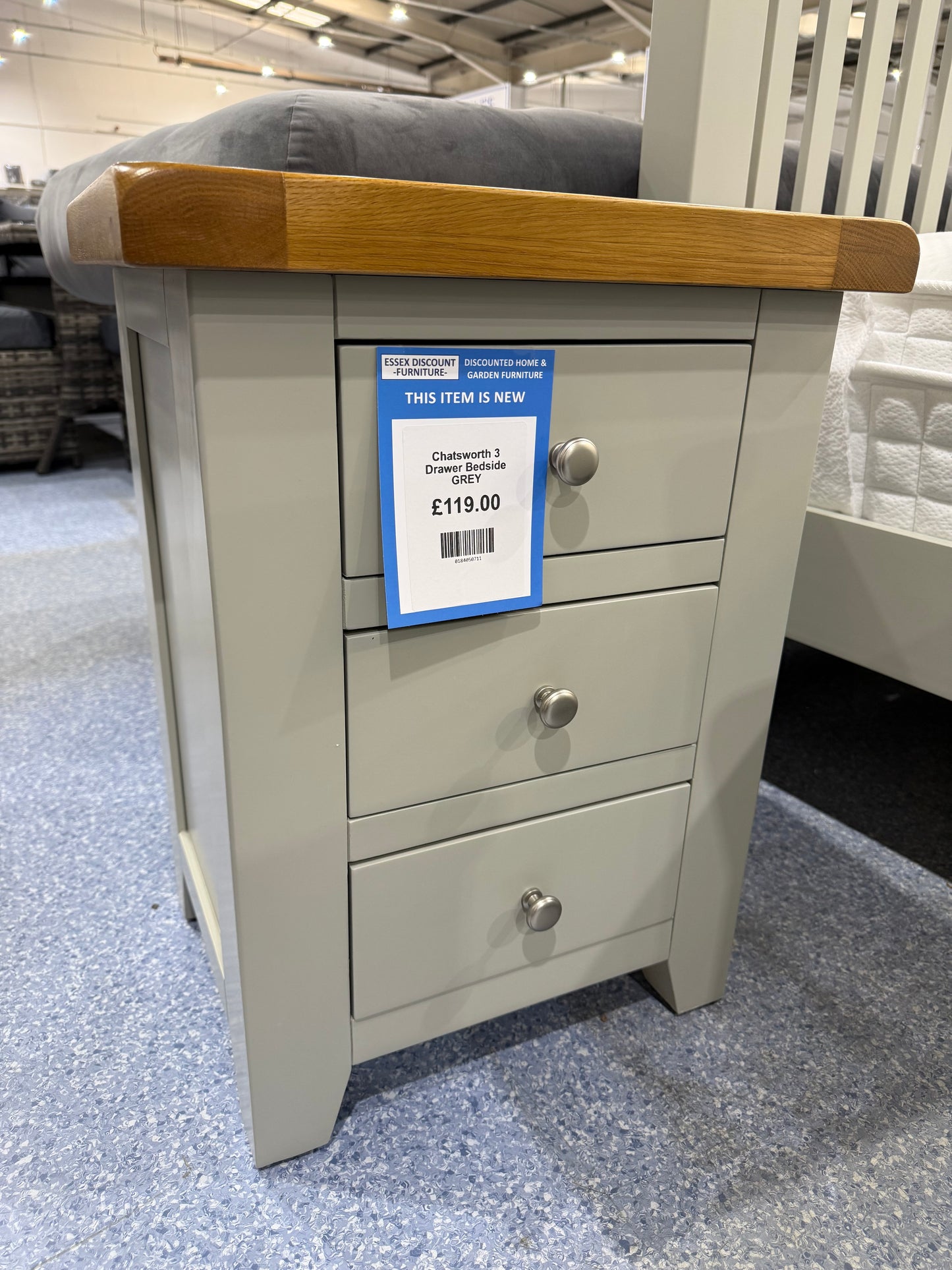 Chatsworth 3 Drawer Bedside GREY