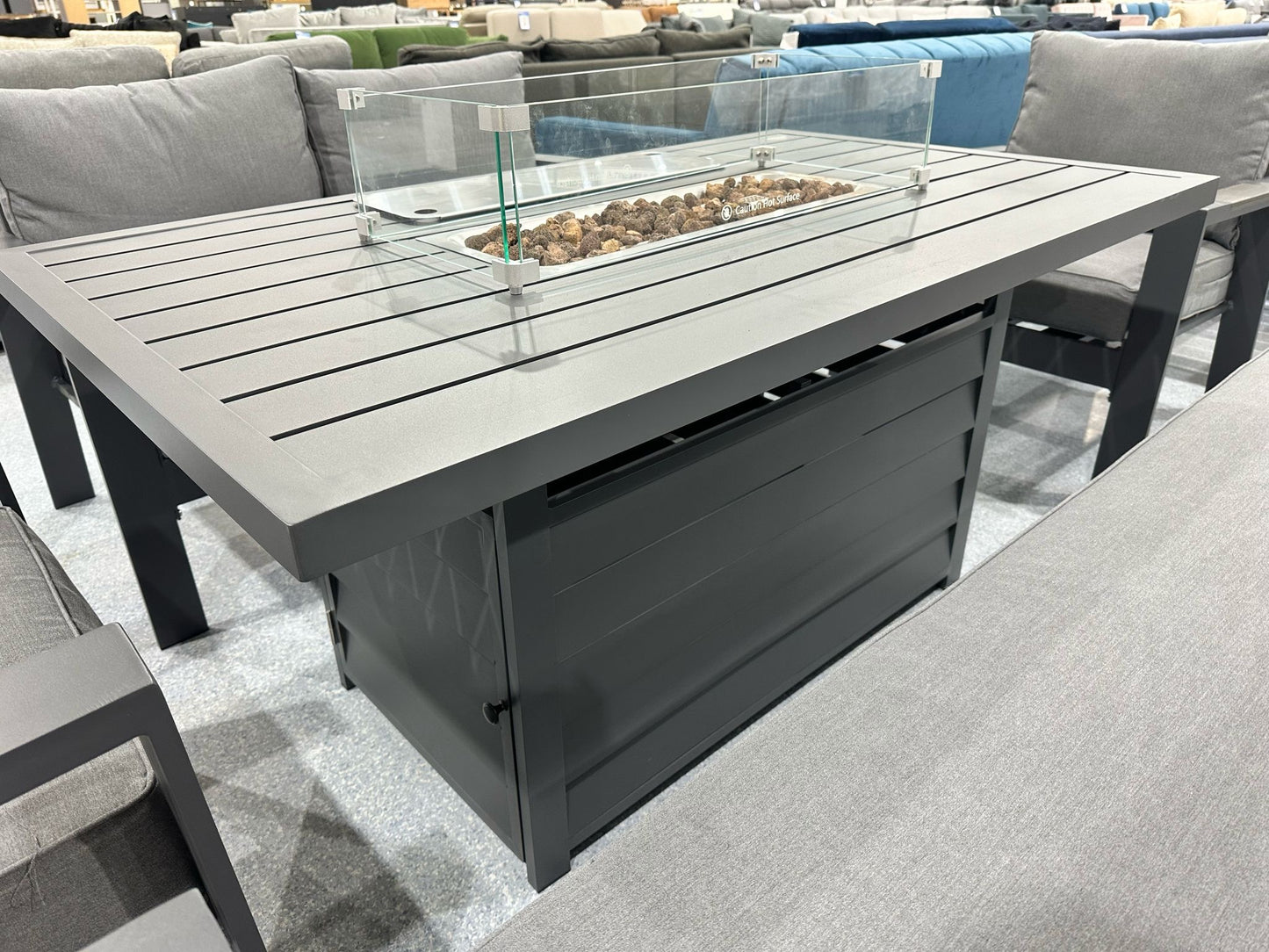 Florida Grey Aluminium 7 Seater Sofa Fire Pit Table Set