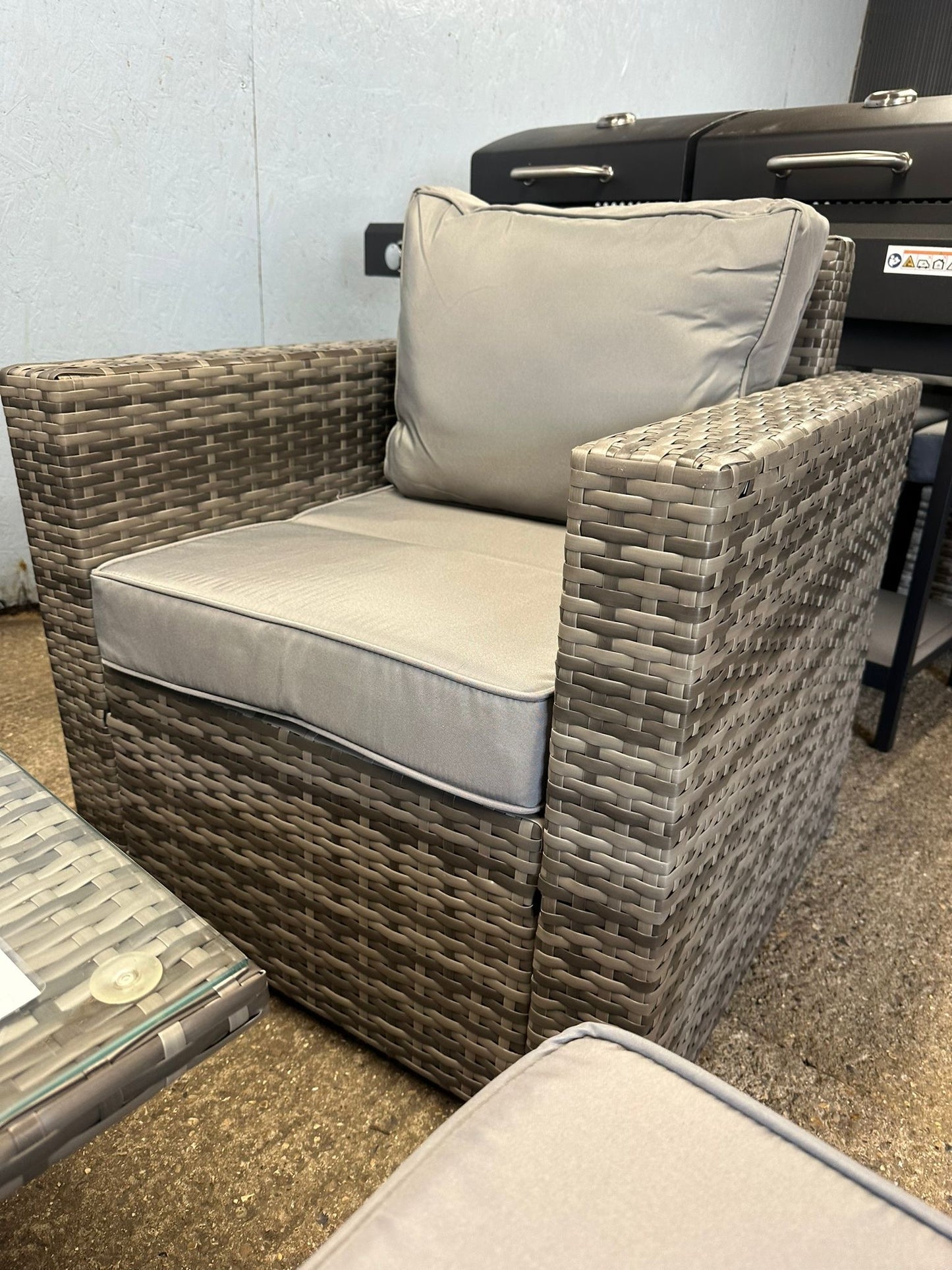 LCR080 Mixed Grey Rattan Corner Rising Table With Armchair Set