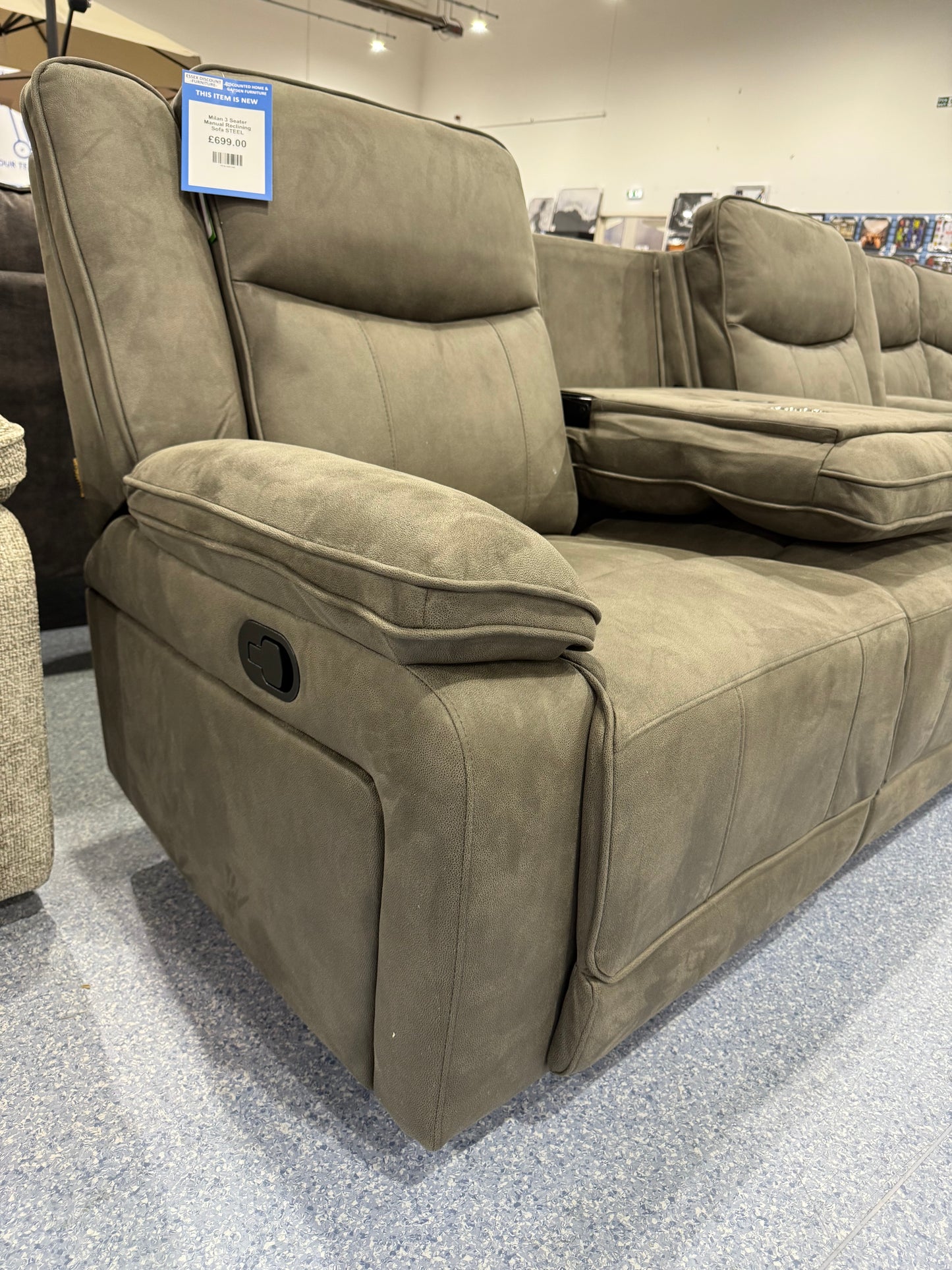 Milan 3 Seater Manual Reclining Sofa STEEL