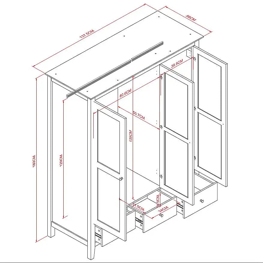 Lynton 3 Door 3 Drawer Wardrobe SAGE