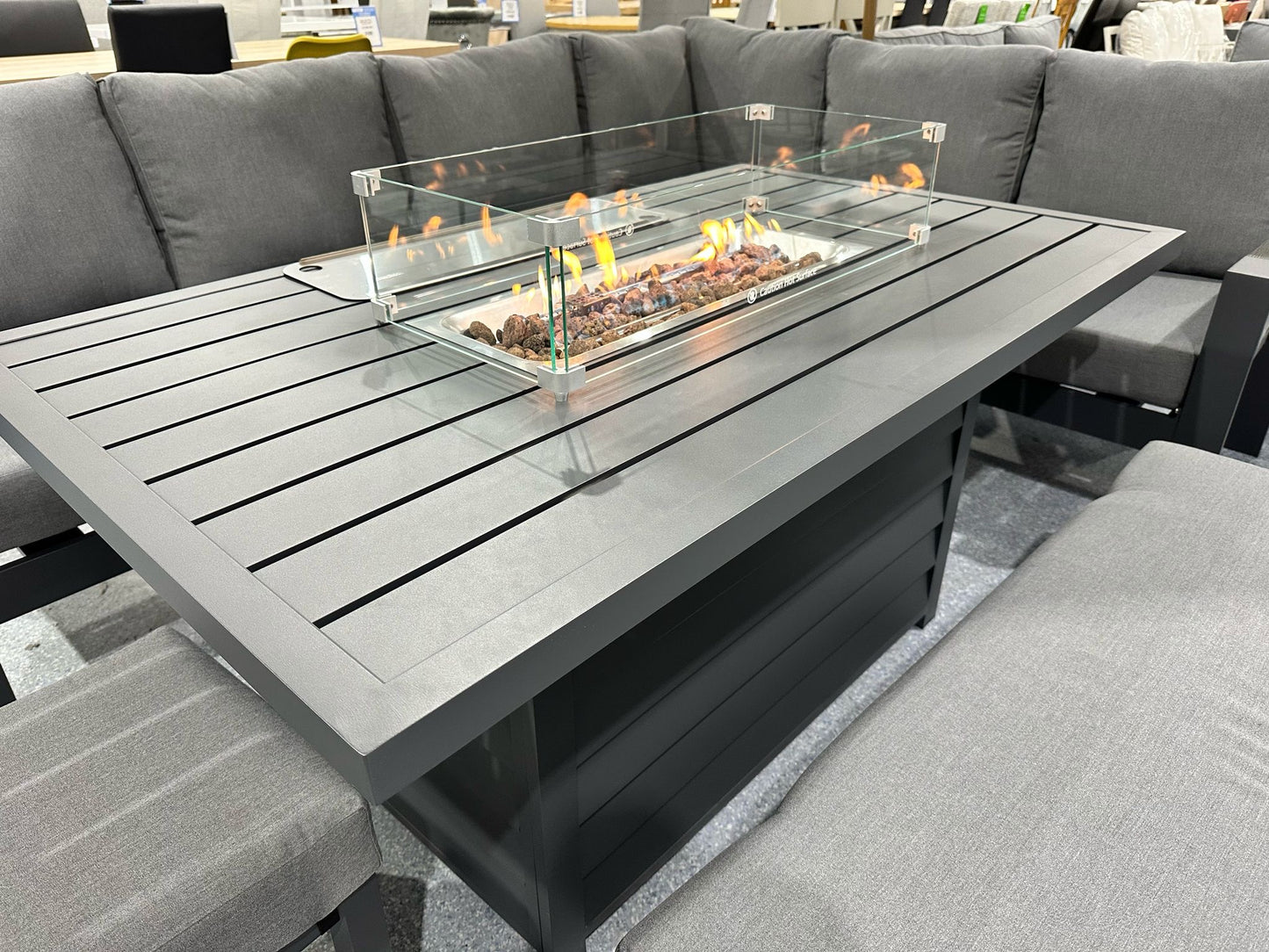 Vegas Grey Aluminium Large Corner Fire Pit Table Set