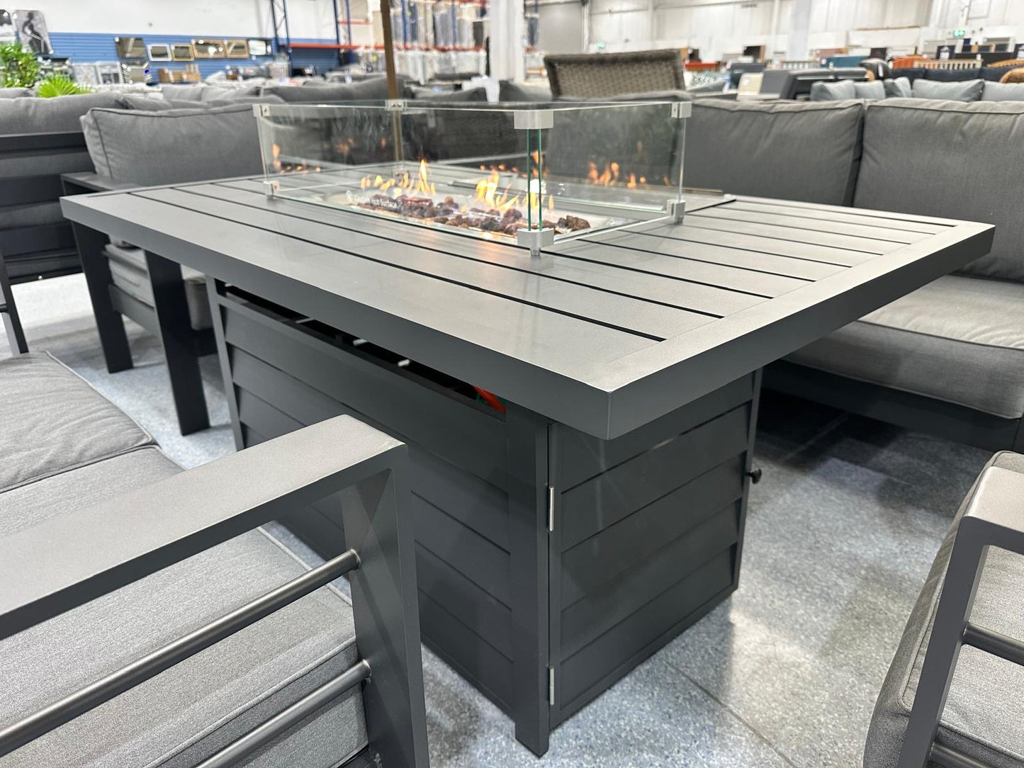 Grey Aluminium 7 Seater Sofa Fire Pit Set