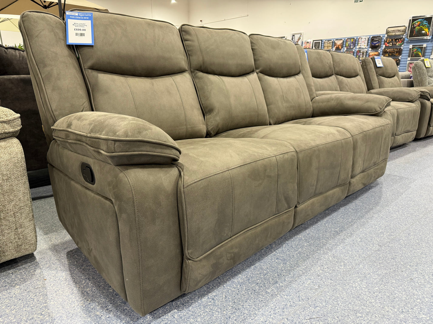 Milan 3 Seater Manual Reclining Sofa STEEL