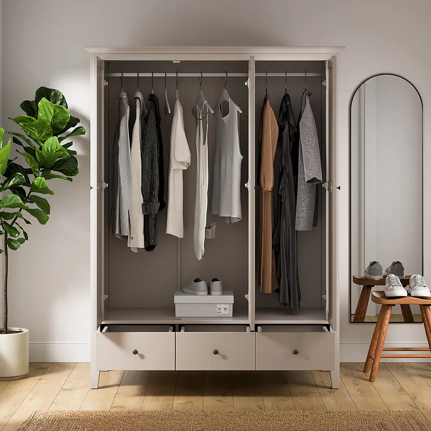 Lynton 3 Door 3 Drawer Wardrobe NATURAL