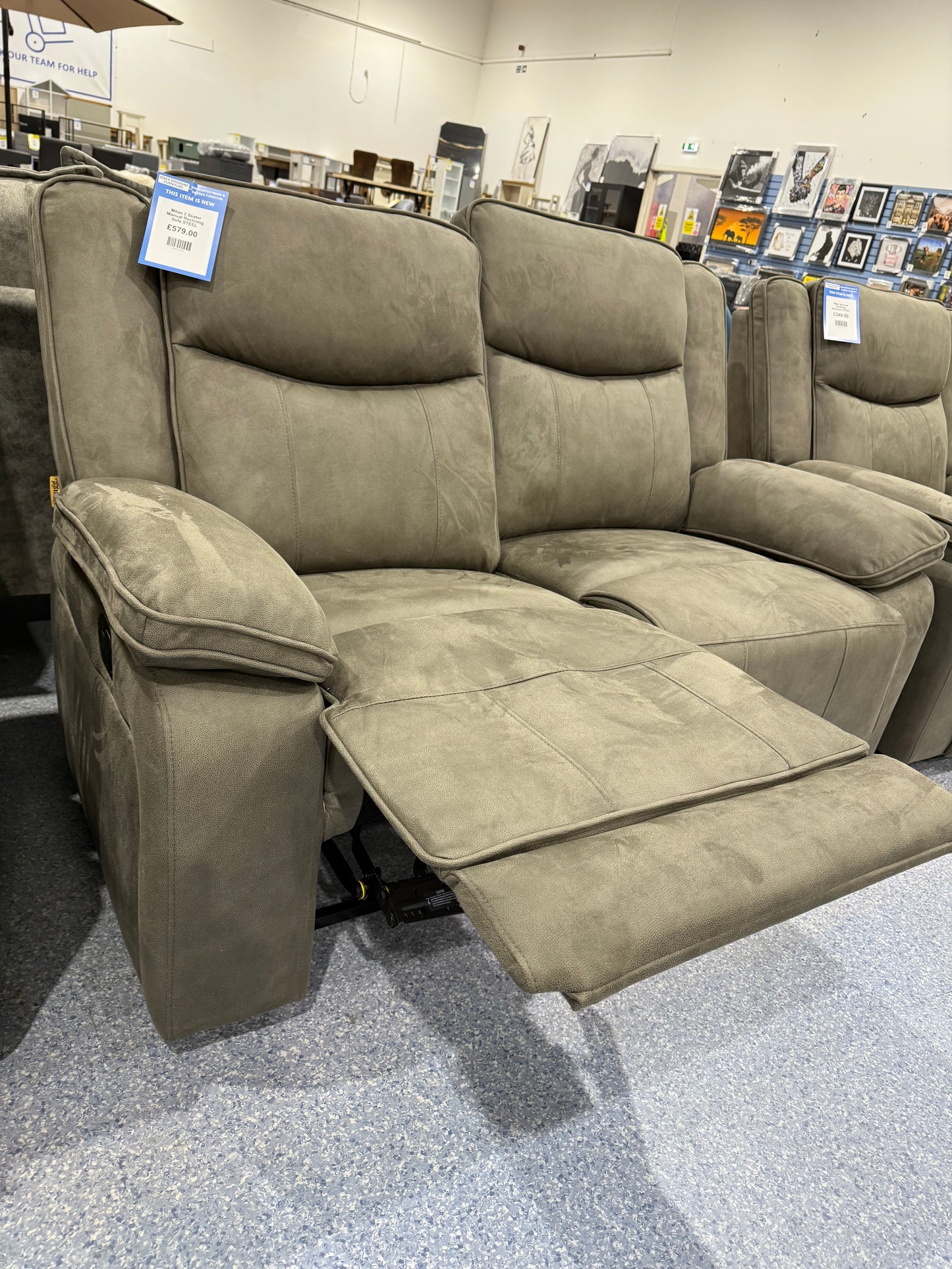 Milan 2 Seater Manual Reclining Sofa STEEL