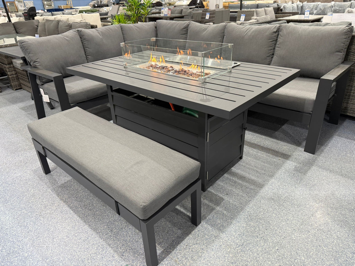 Vegas Grey Aluminium Fire Pit Table Set V2