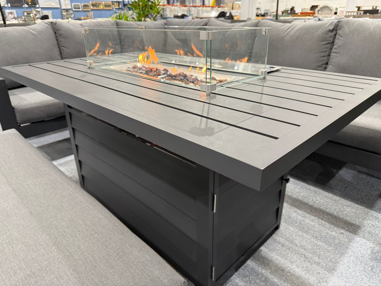 Vegas Grey Aluminium Fire Pit Table Set + Armchair V2