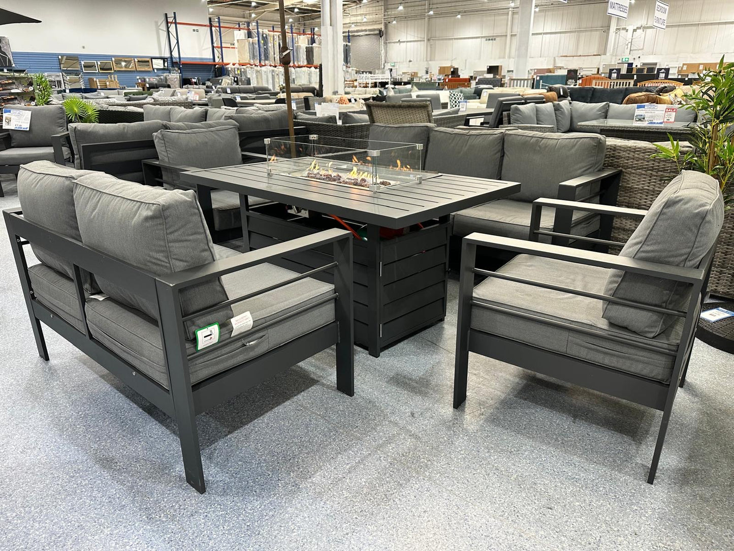 Grey Aluminium 7 Seater Sofa Fire Pit Set