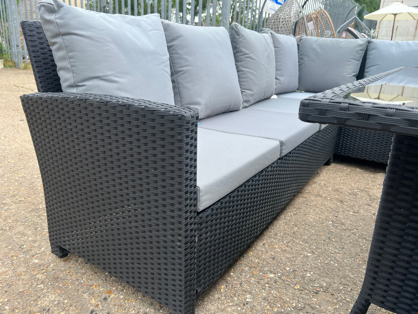 EDF Black Rattan Large Corner Dining Set